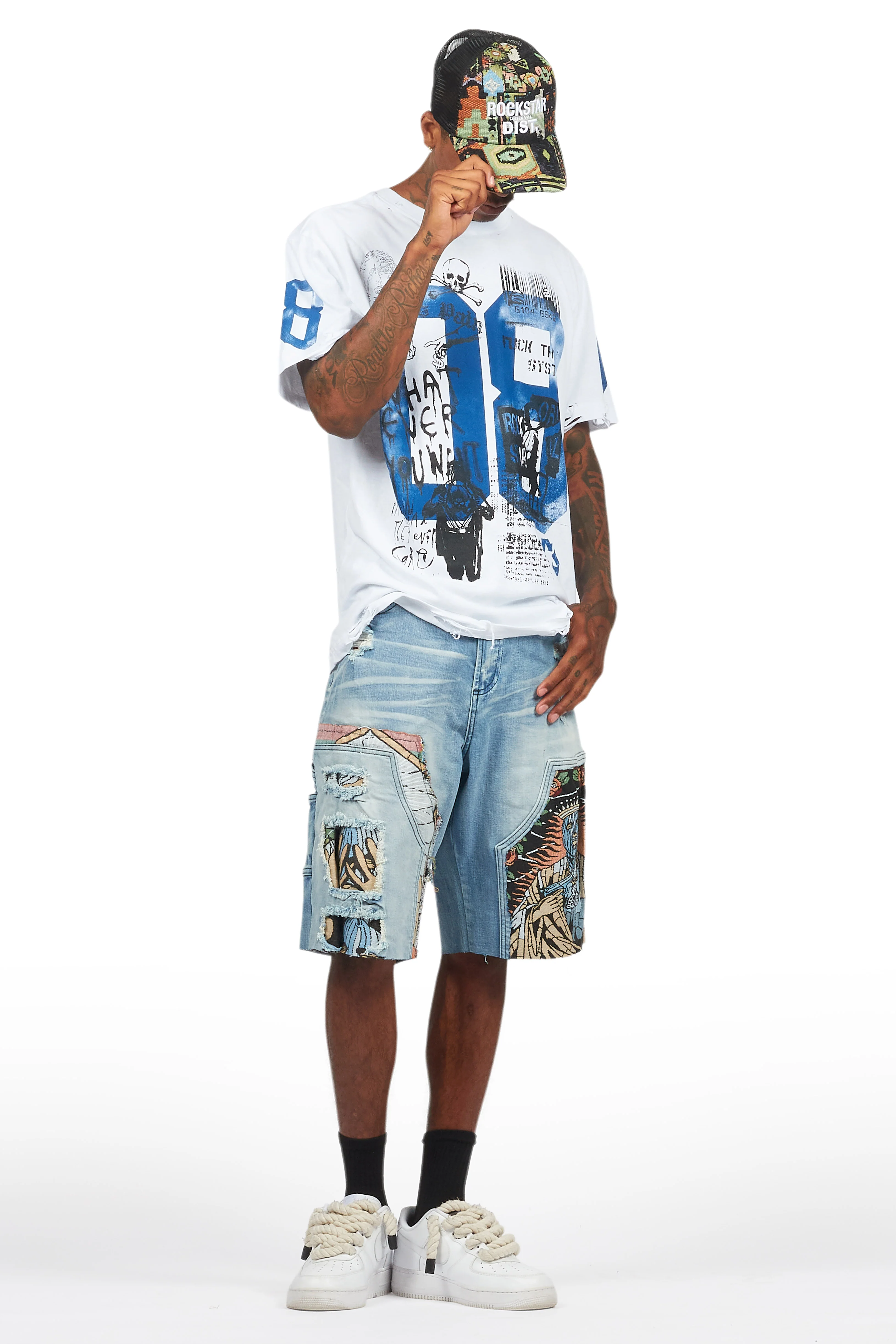 Grill White/Blue Tapestry T-Shirt/Denim Short Set - Image 3