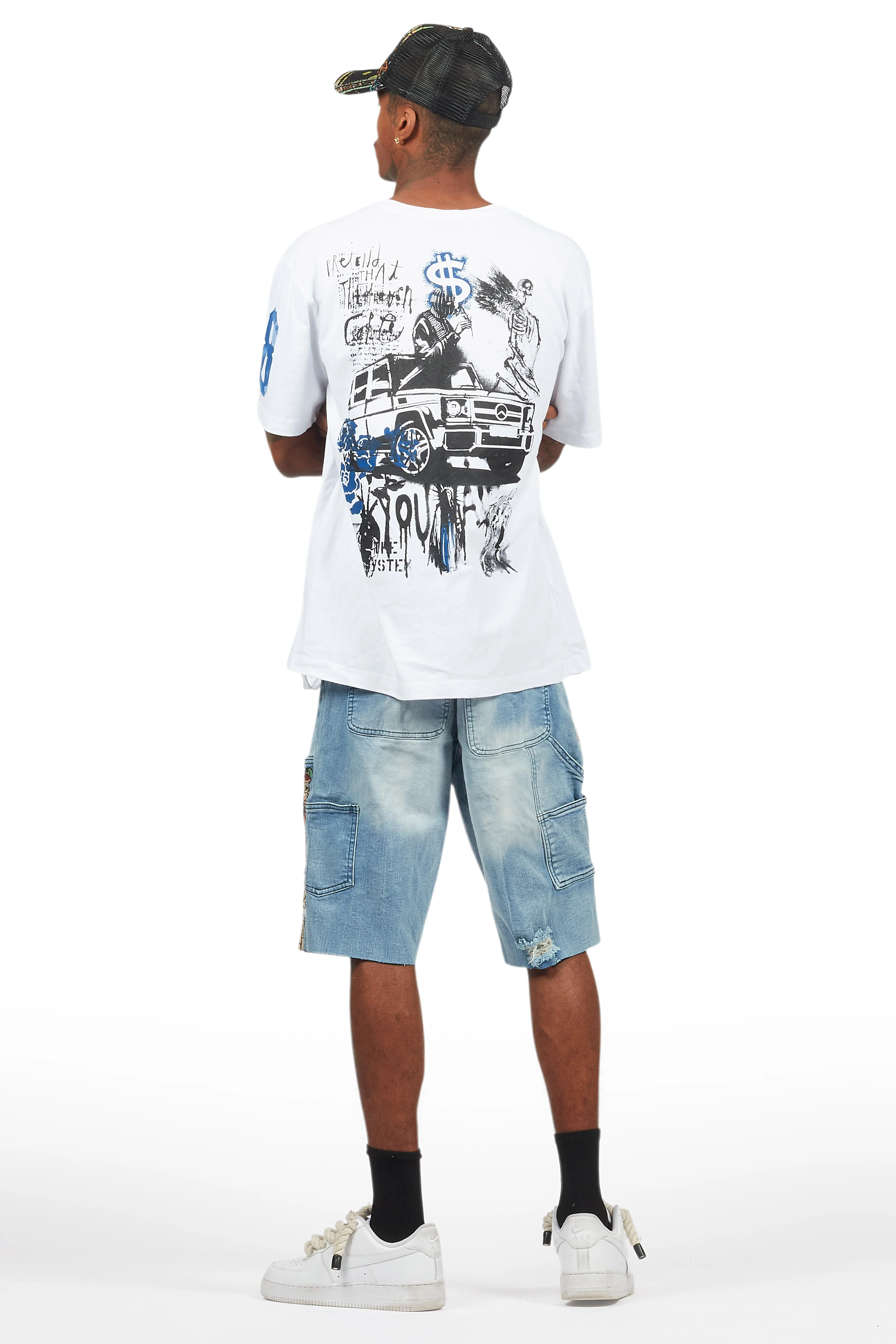 Grill White/Blue Tapestry T-Shirt/Denim Short Set - Image 4