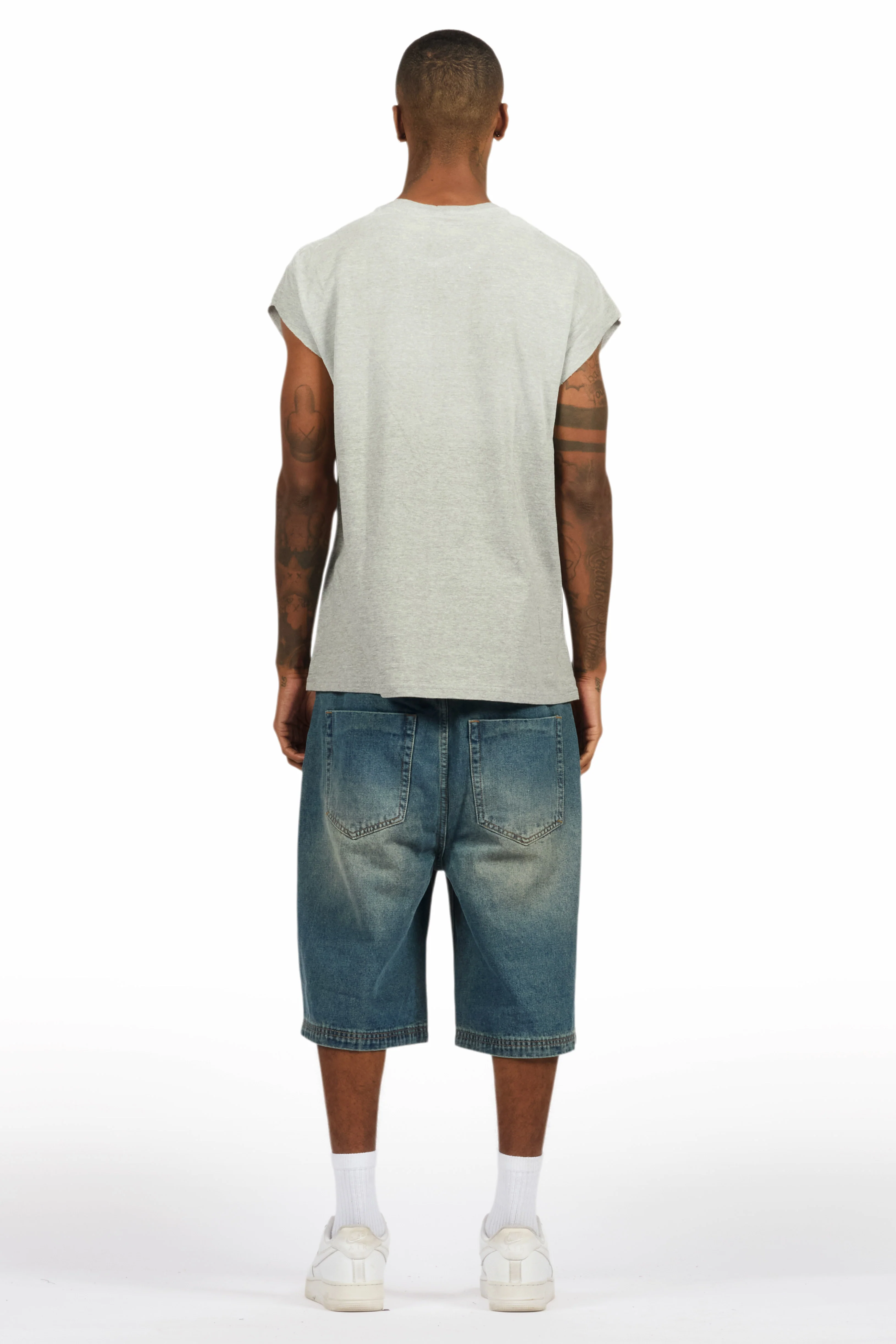 Deiter Heather Grey Muscle Tee/Denim Jort Set - Image 4