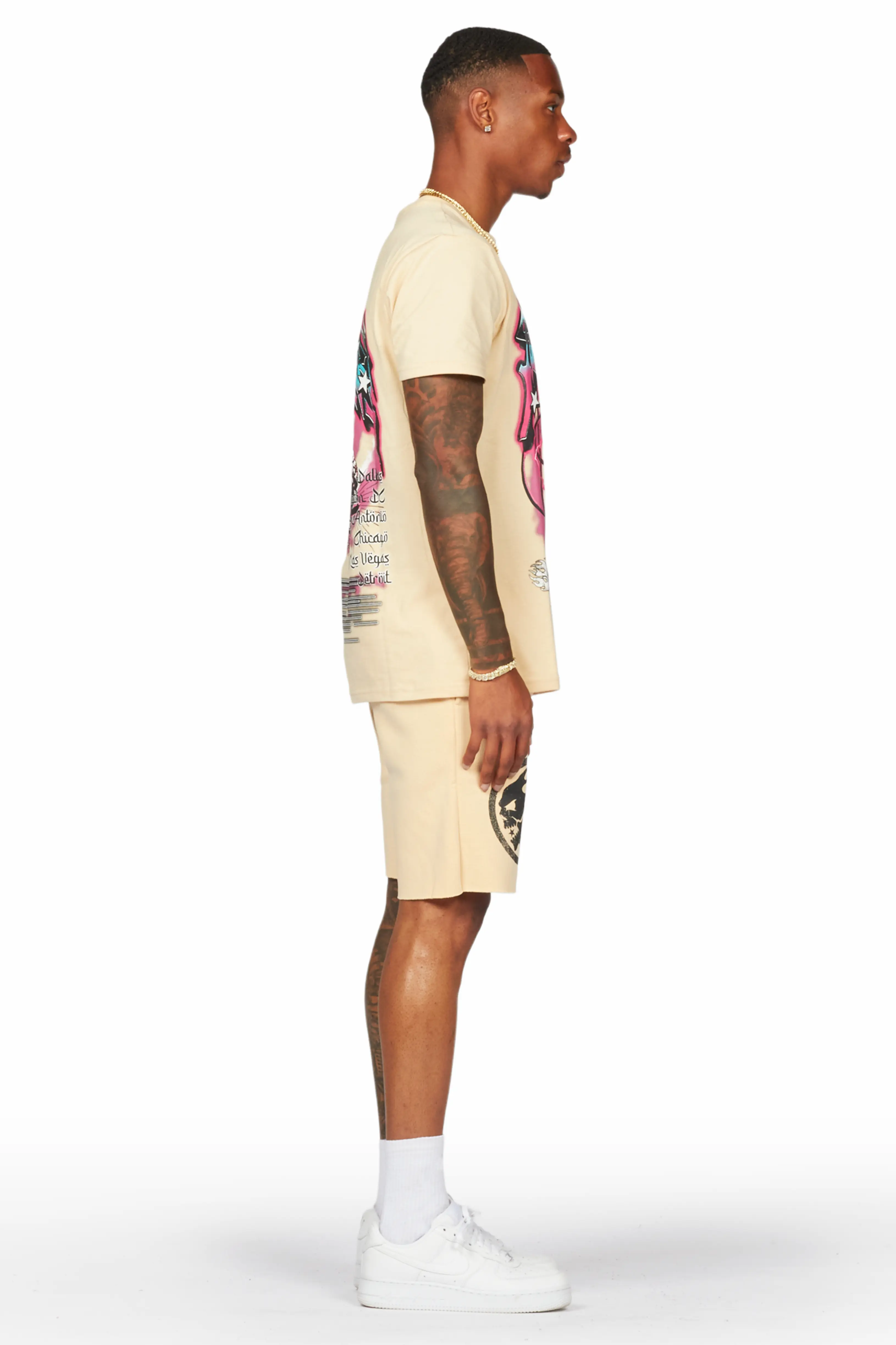 Lucy Beige T-Shirt/Short Set - Image 4