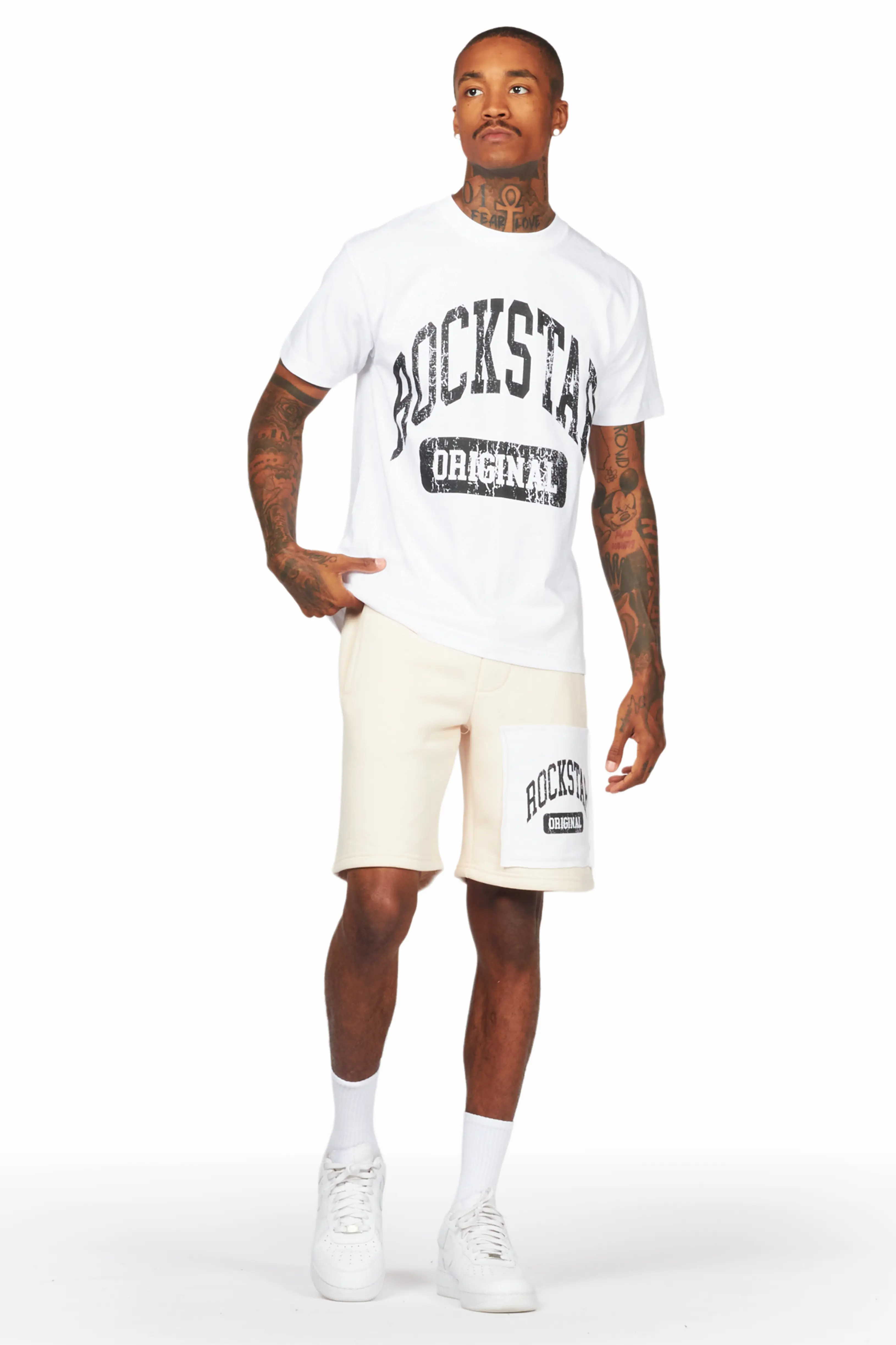 Jain White/Beige T-Shirt/Short Set - Image 2