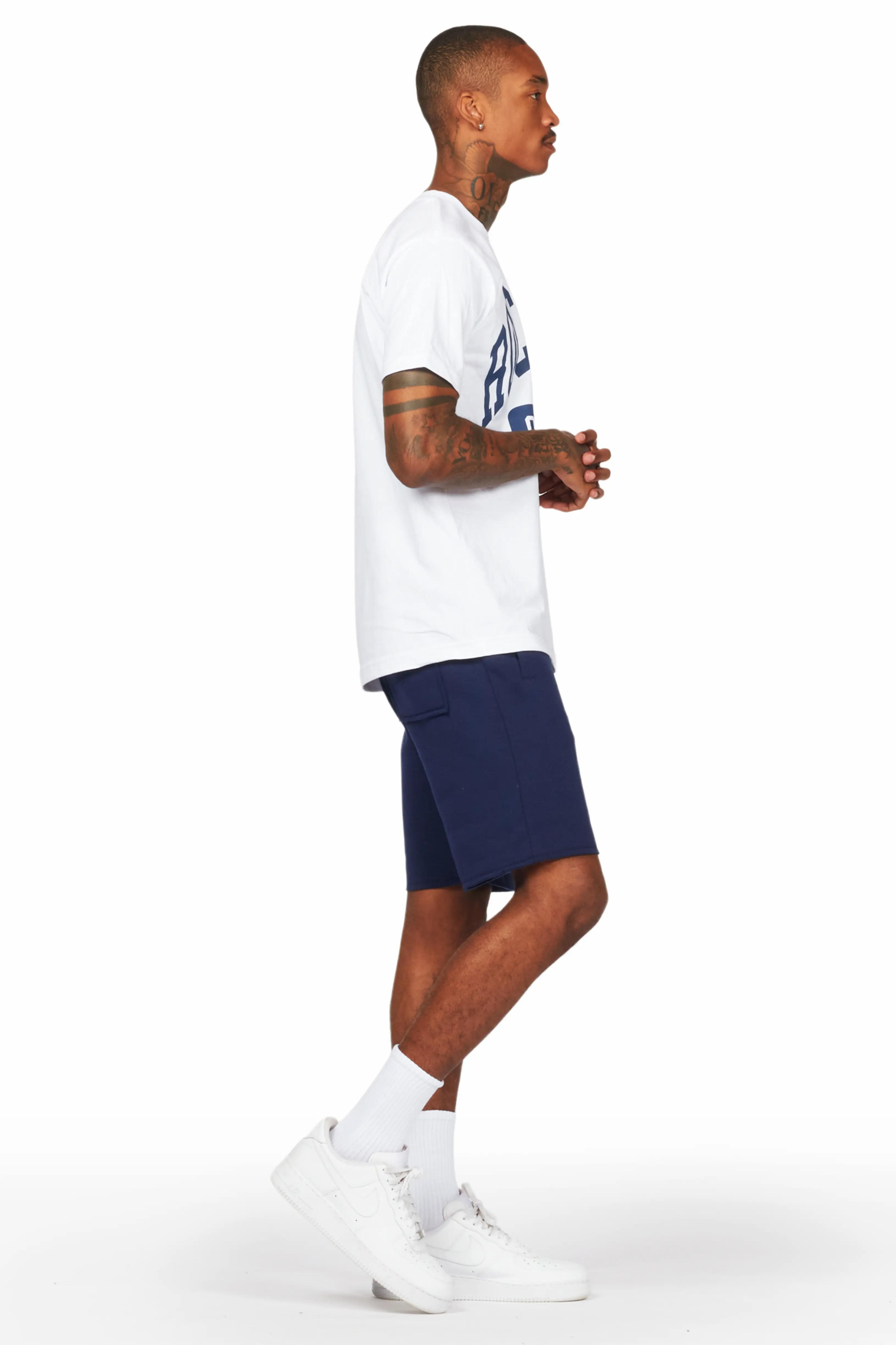Jain White/Navy T-Shirt/Short Set - Image 3