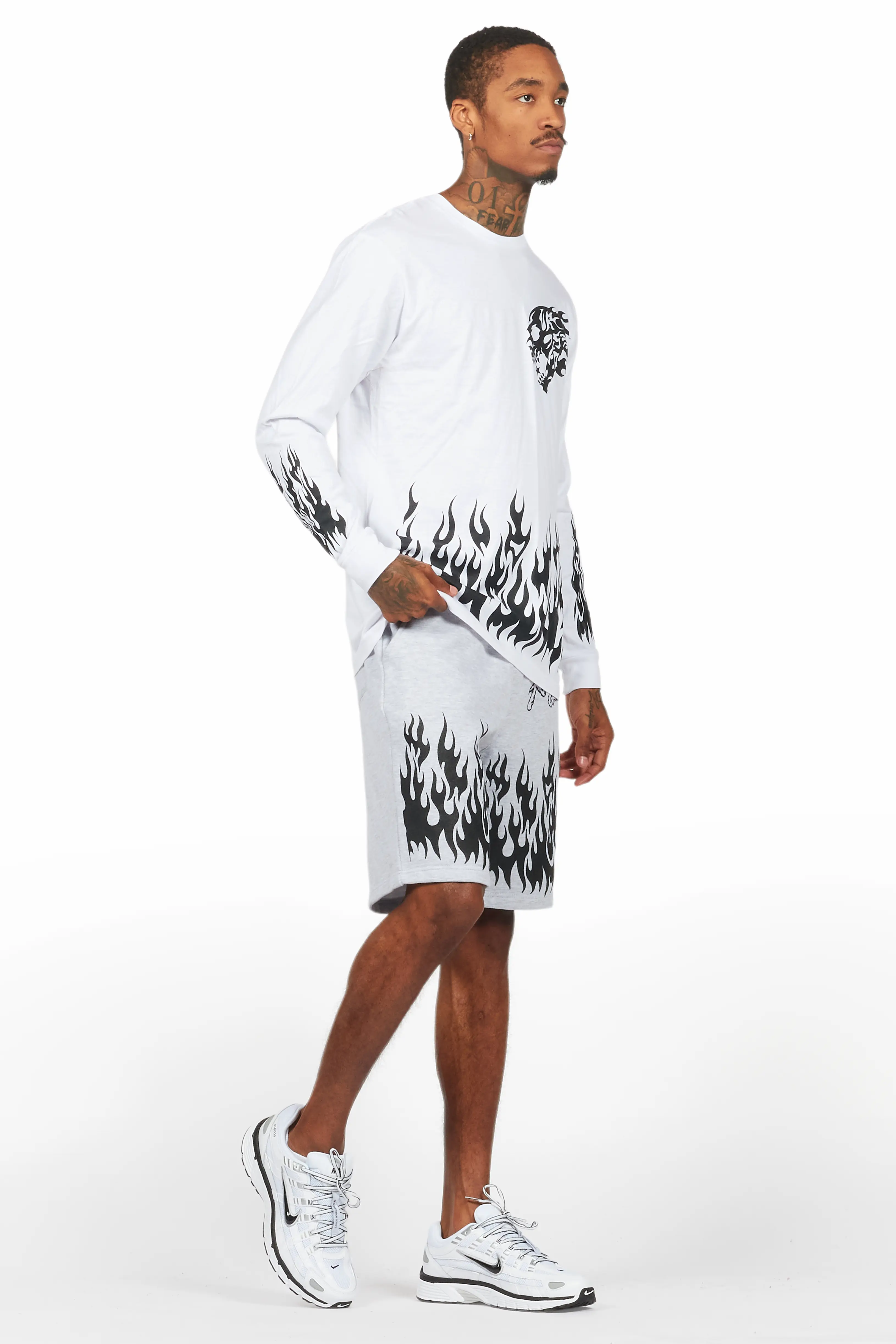 Bubble White/Grey Long Sleeve T-Shirt Short Set - Image 6