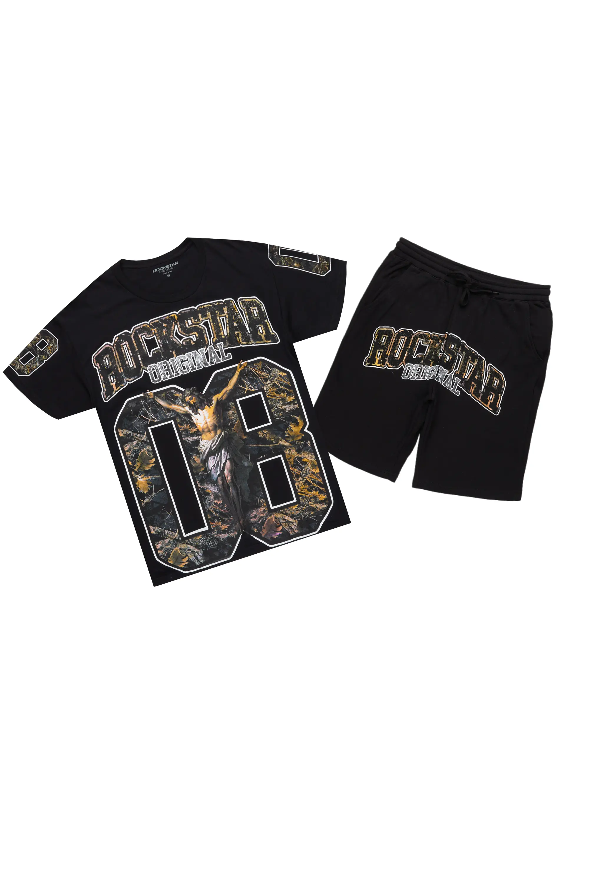 Fields Black Graphic T-Shirt Short Set