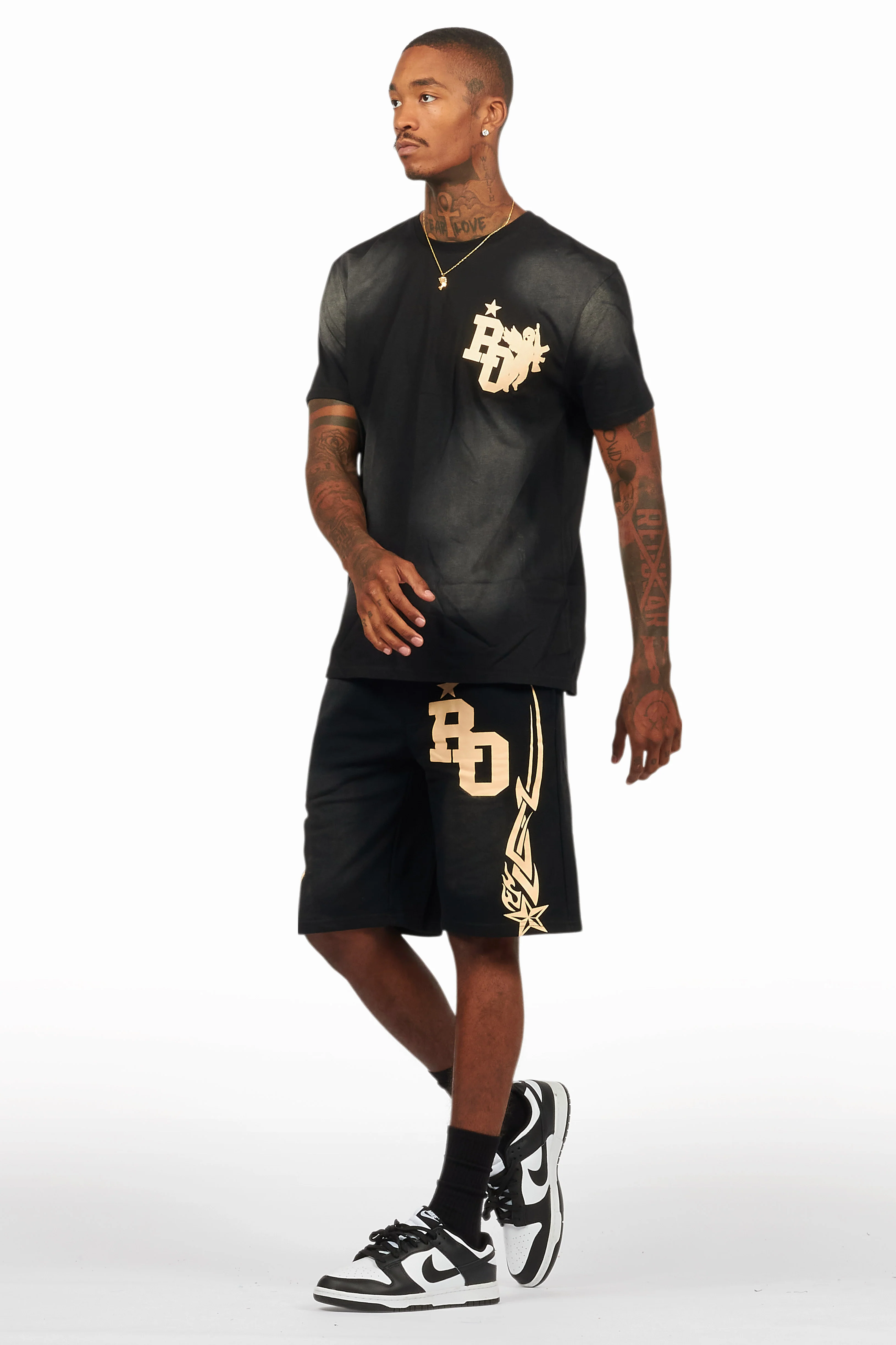 Plutix Black Graphic T-Shirt Short Set - Image 7