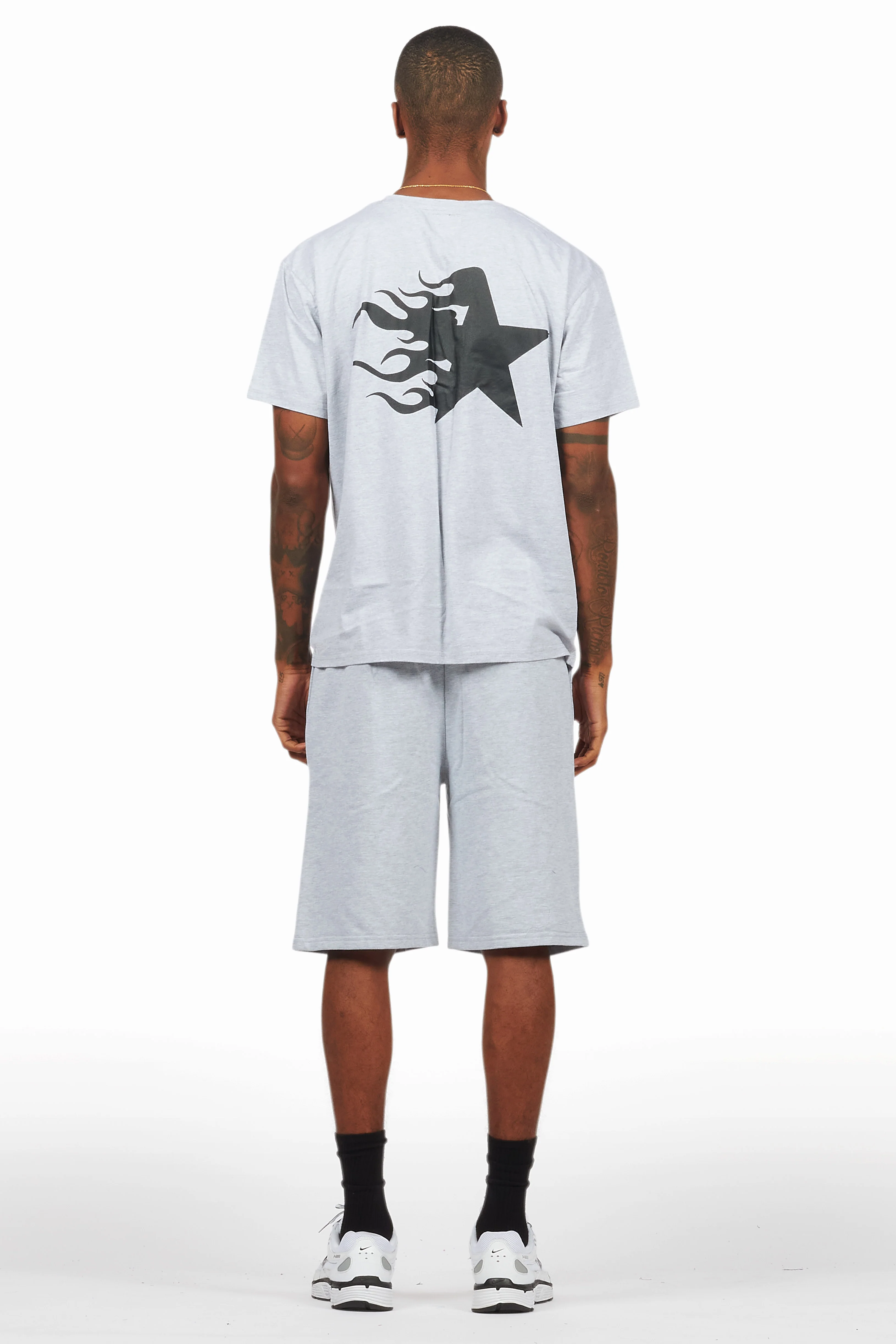 Plutix Heather Grey Graphic T-Shirt Short Set - Image 4