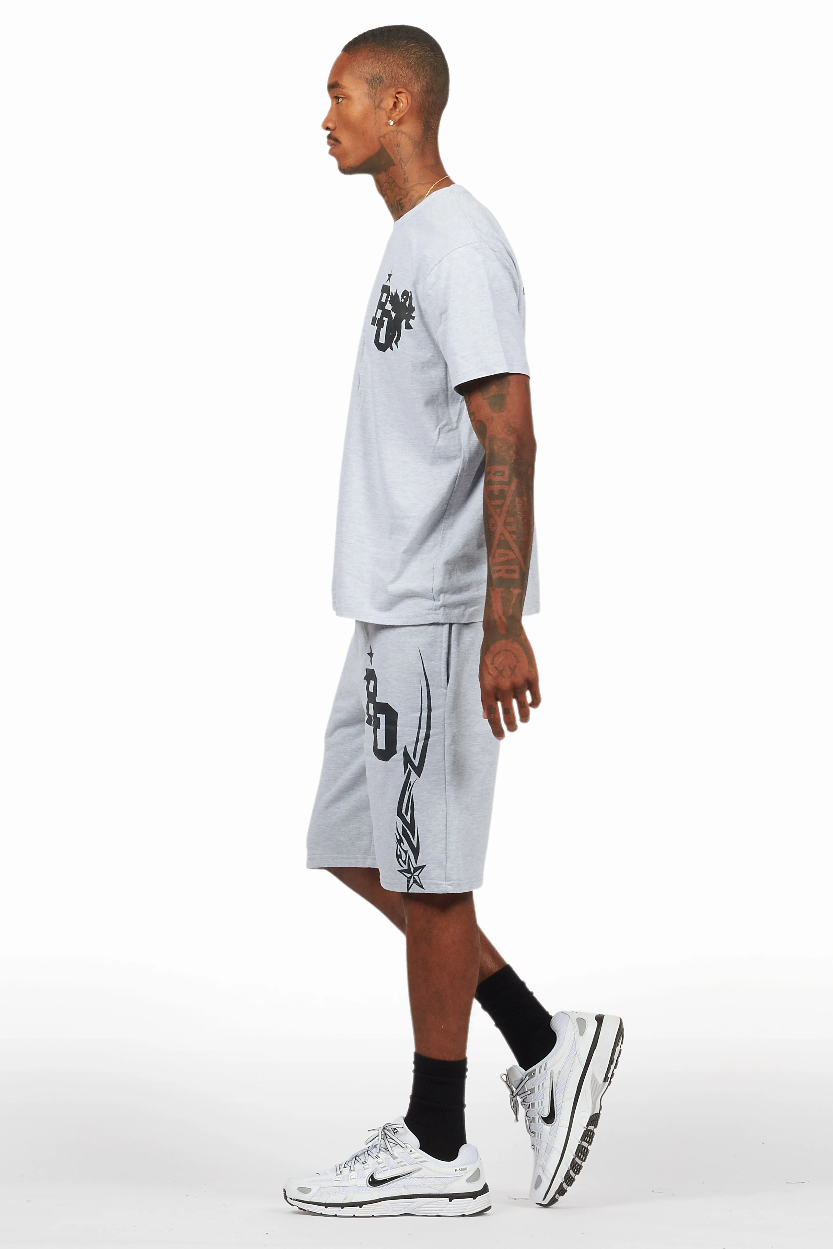 Plutix Heather Grey Graphic T-Shirt Short Set - Image 5