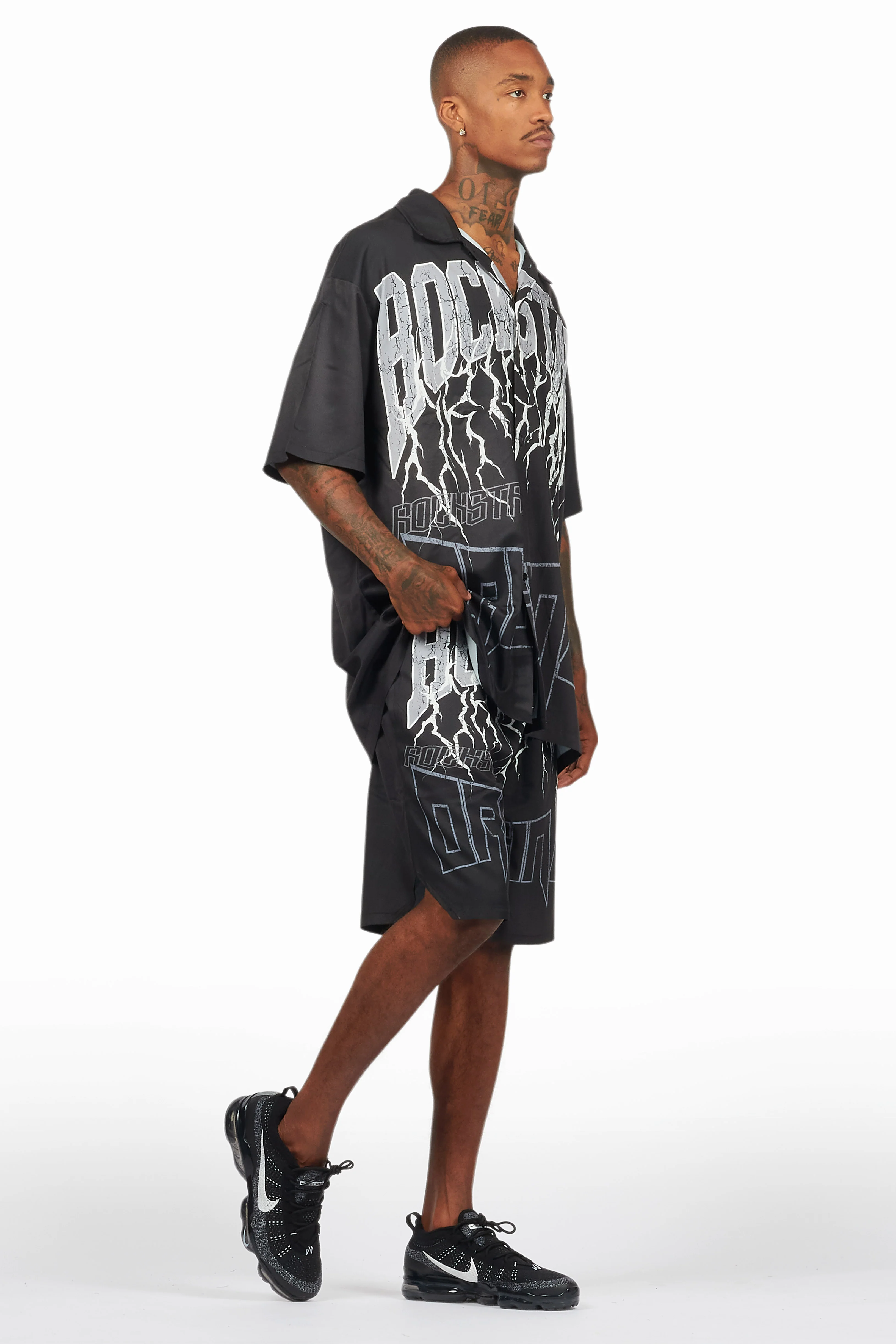 Hustle Black Button Down Short Set - Image 10