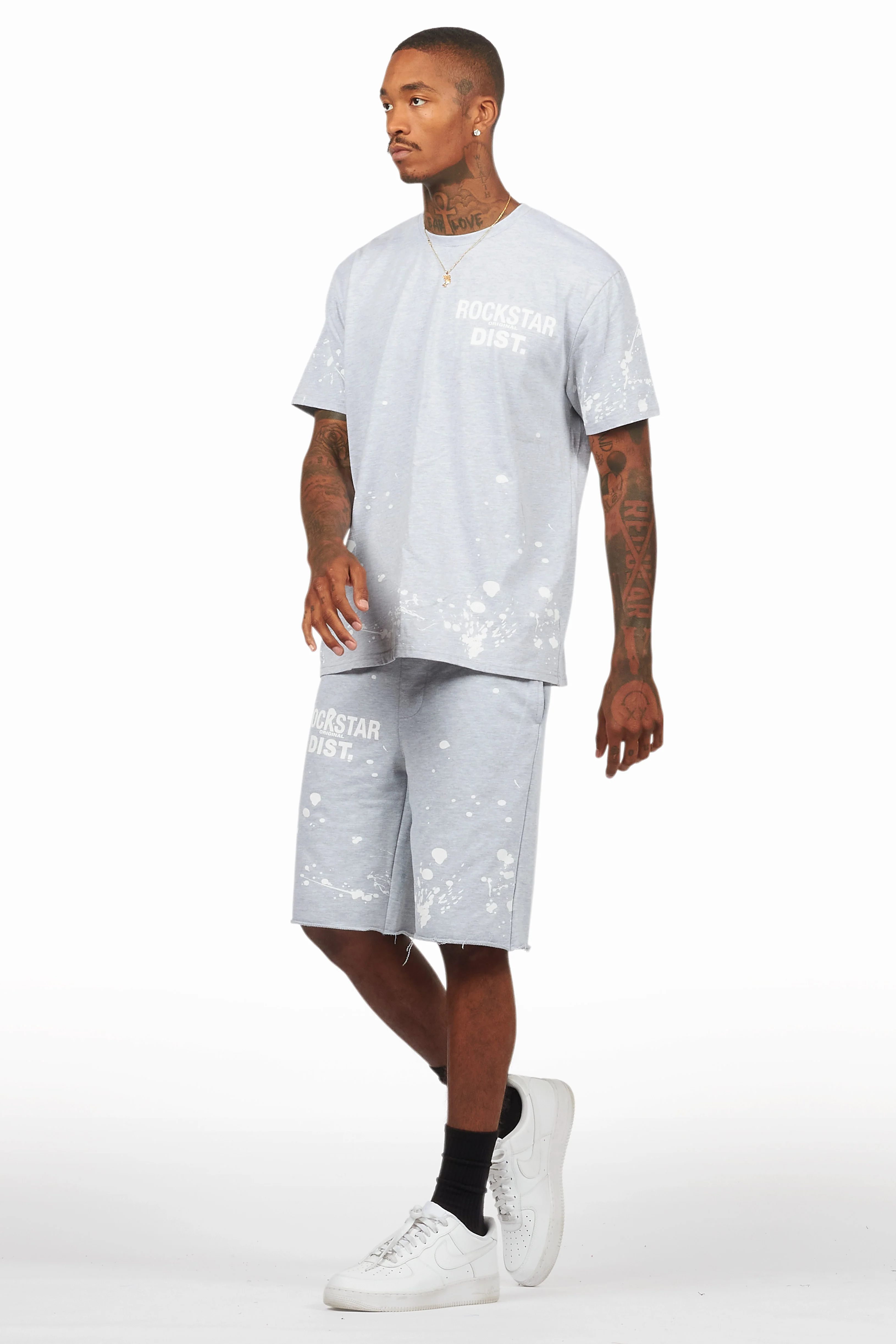 Rafix Heather Grey Graphic T-Shirt Short Set - Image 12
