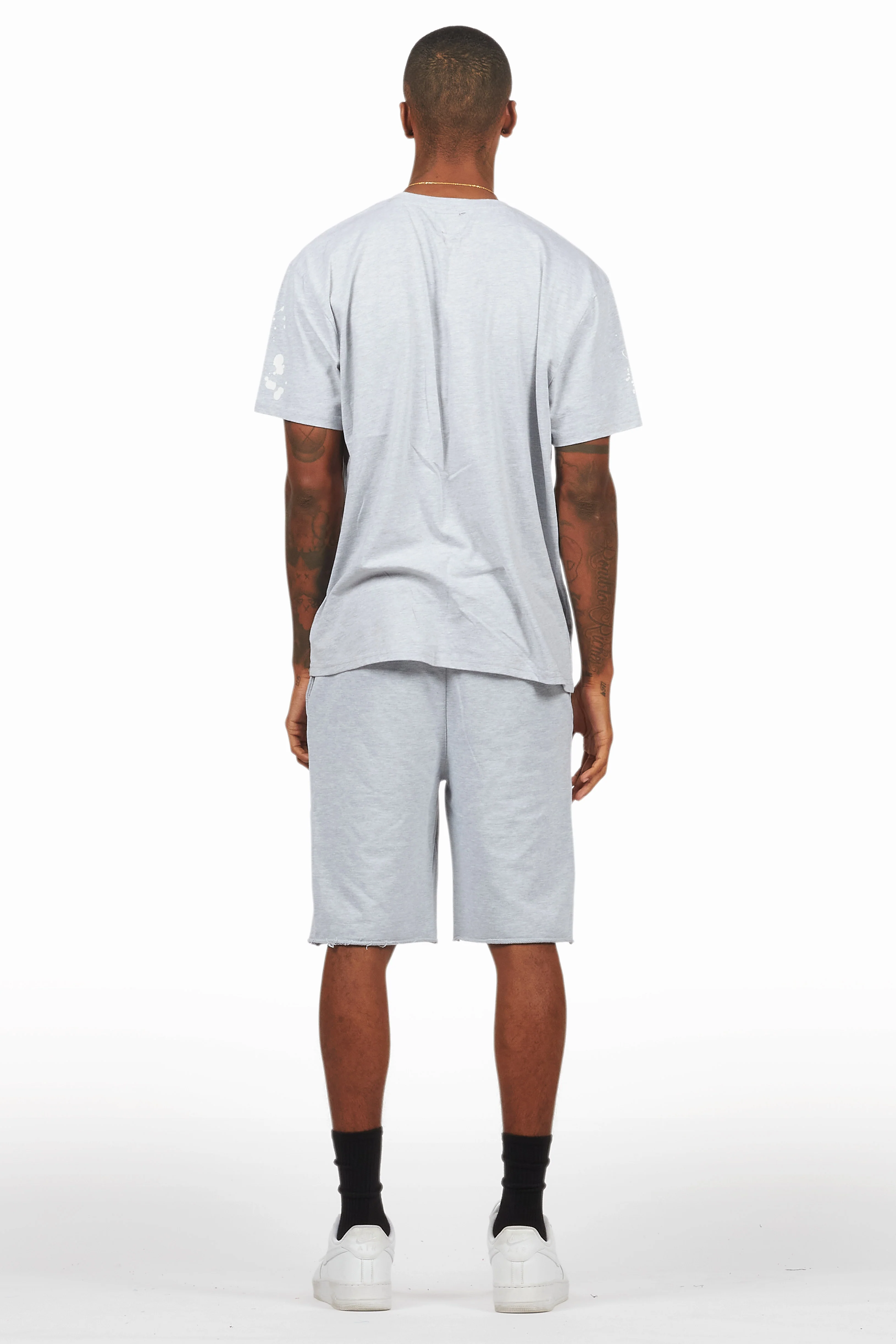 Rafix Heather Grey Graphic T-Shirt Short Set - Image 9