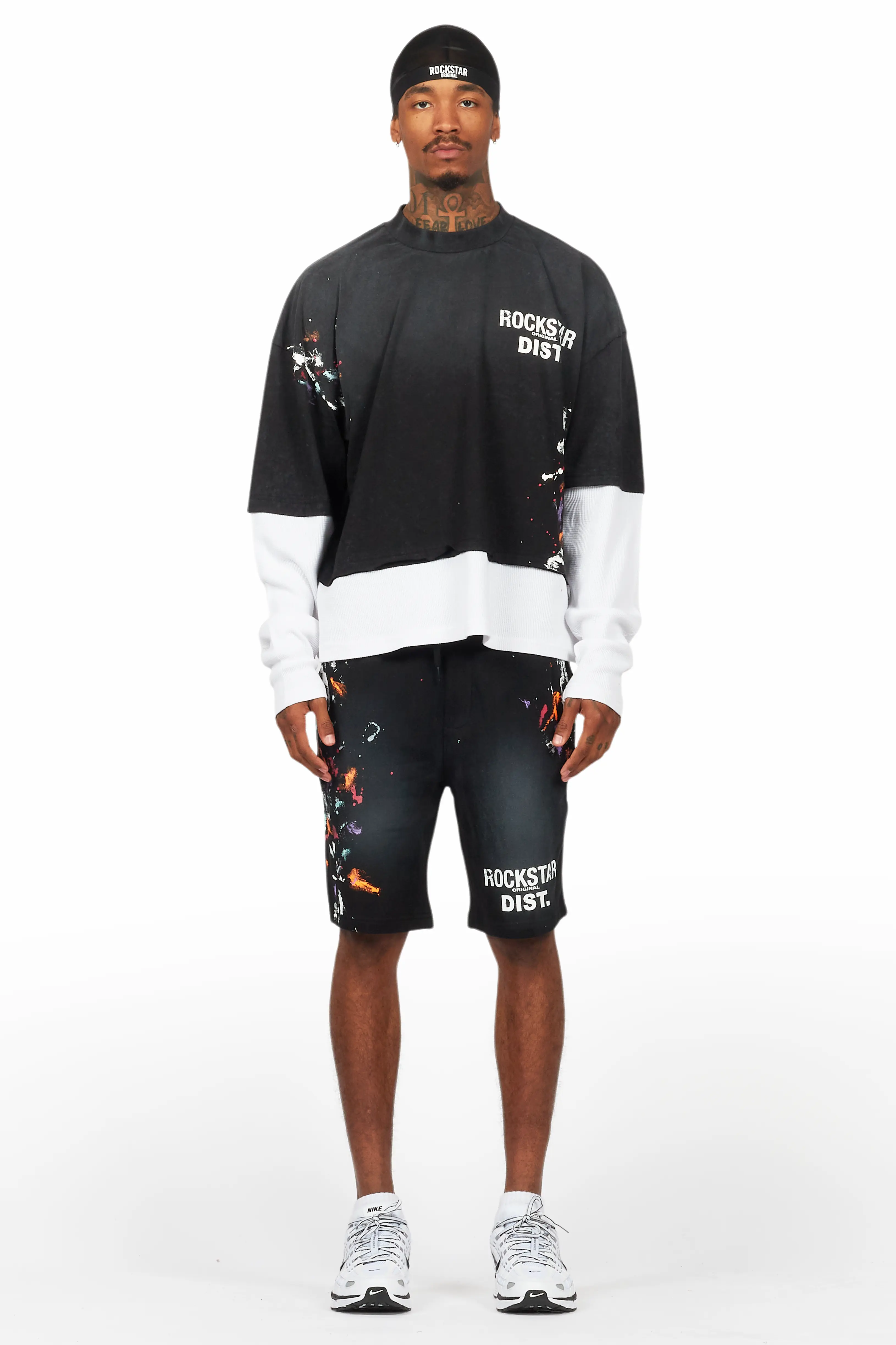 Darien Black Double Layer T-Shirt Short Set - Image 2