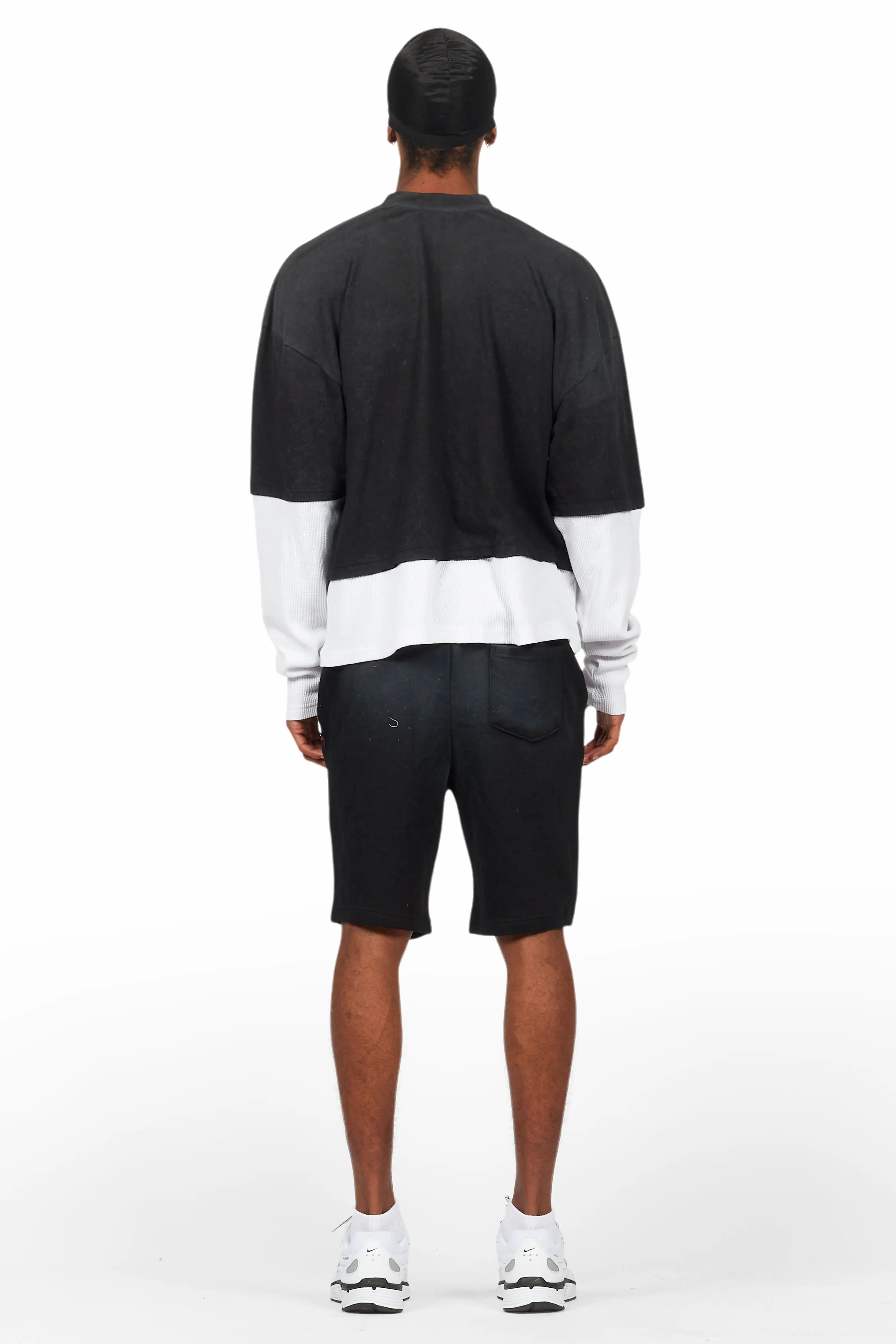 Darien Black Double Layer T-Shirt Short Set - Image 4