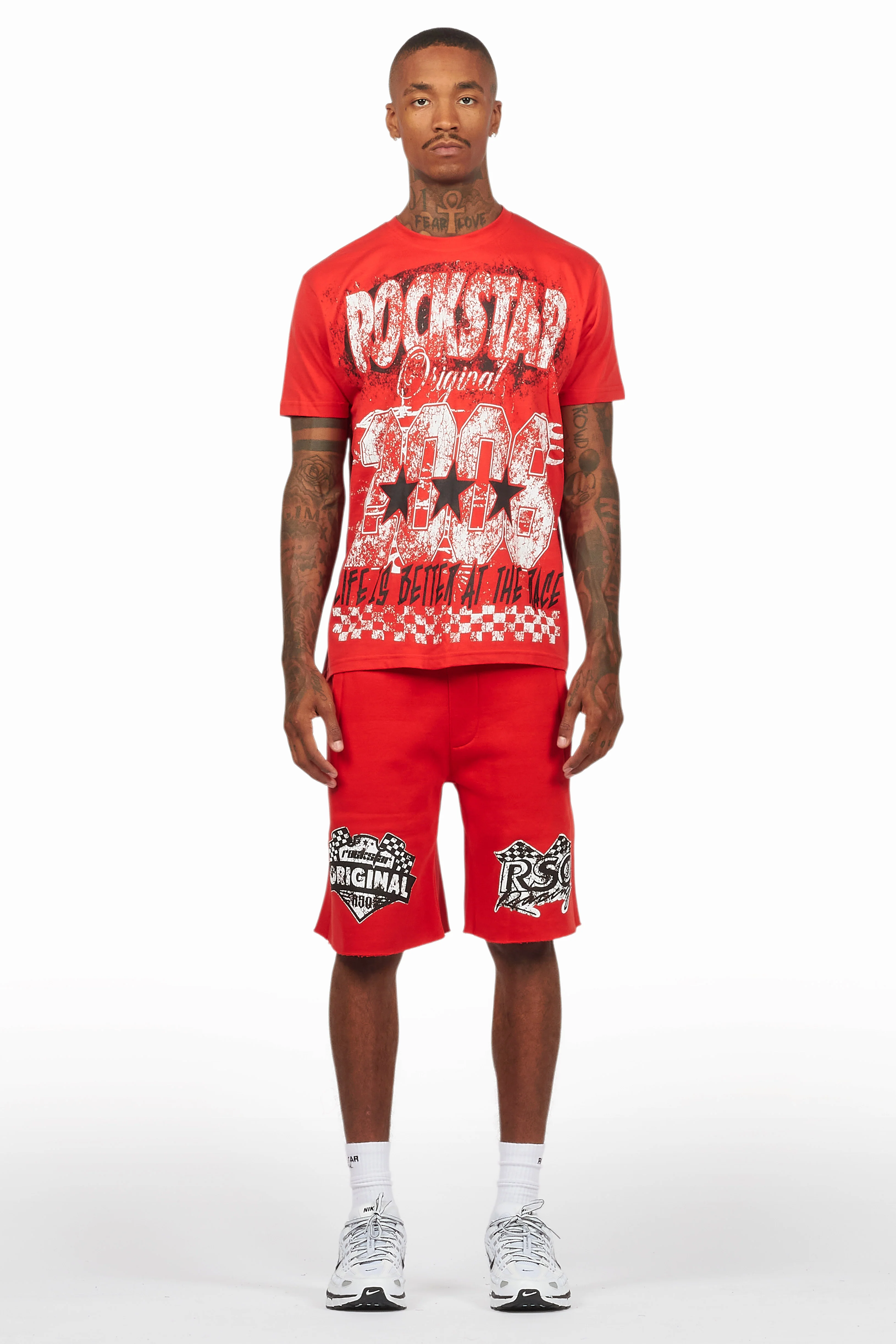 Racing Grung Red/Black T-Shirt/Raw Edge Short Set - Image 2