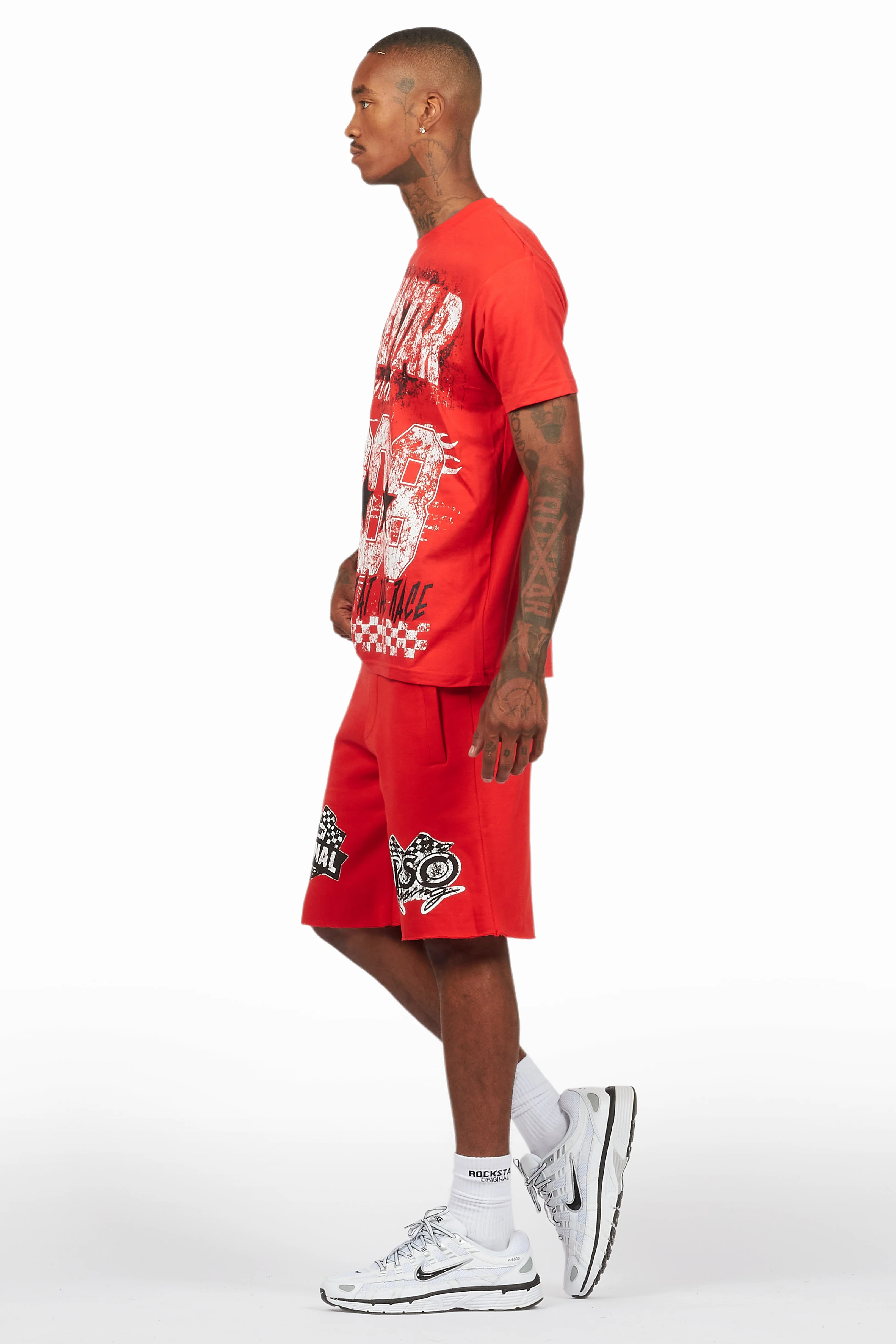 Racing Grung Red/Black T-Shirt/Raw Edge Short Set - Image 5