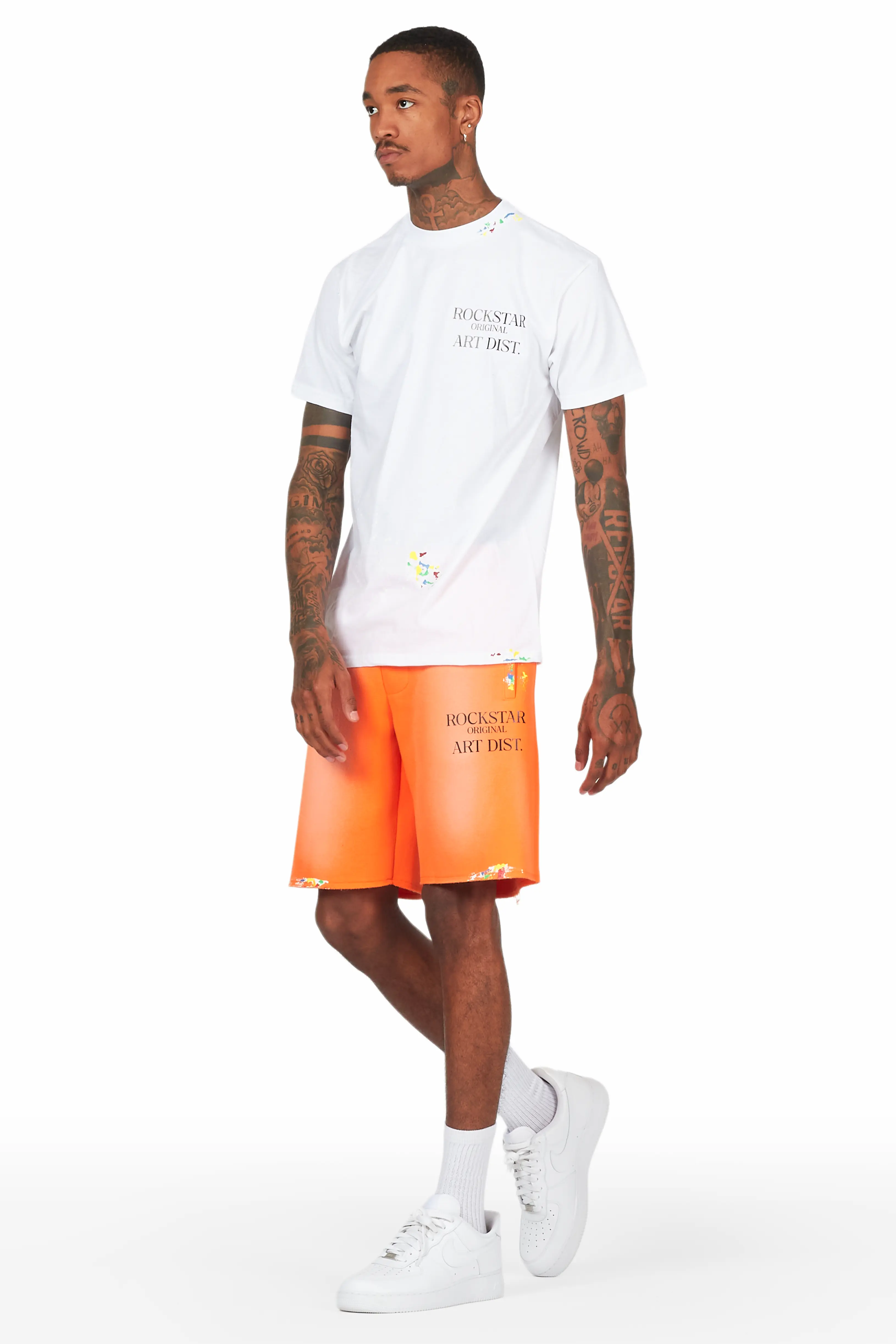 Rockstar Art Dist. White/Orange T-Shirt Short Set - Image 5