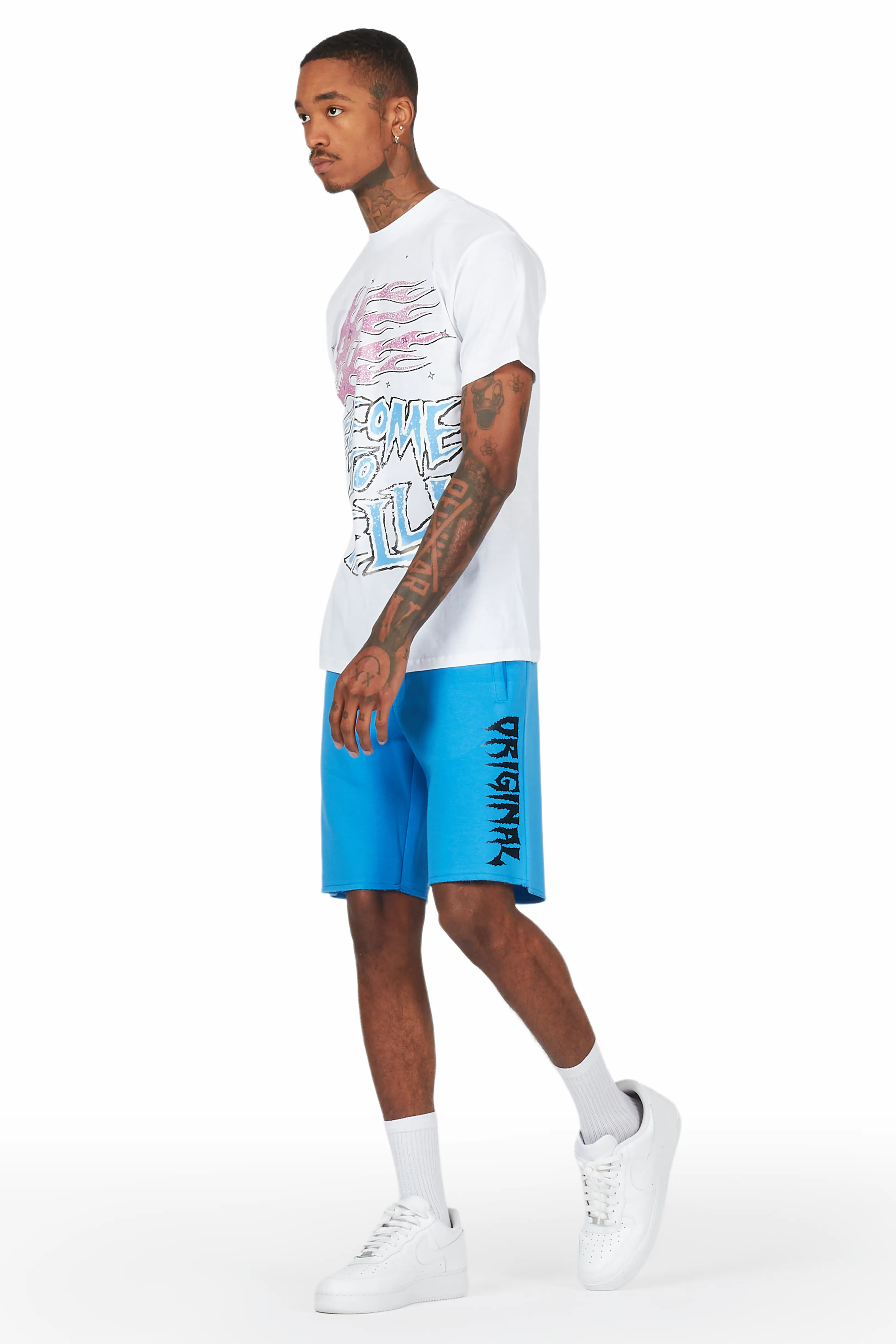 Evan White/Blue T-Shirt Short Set - Image 4