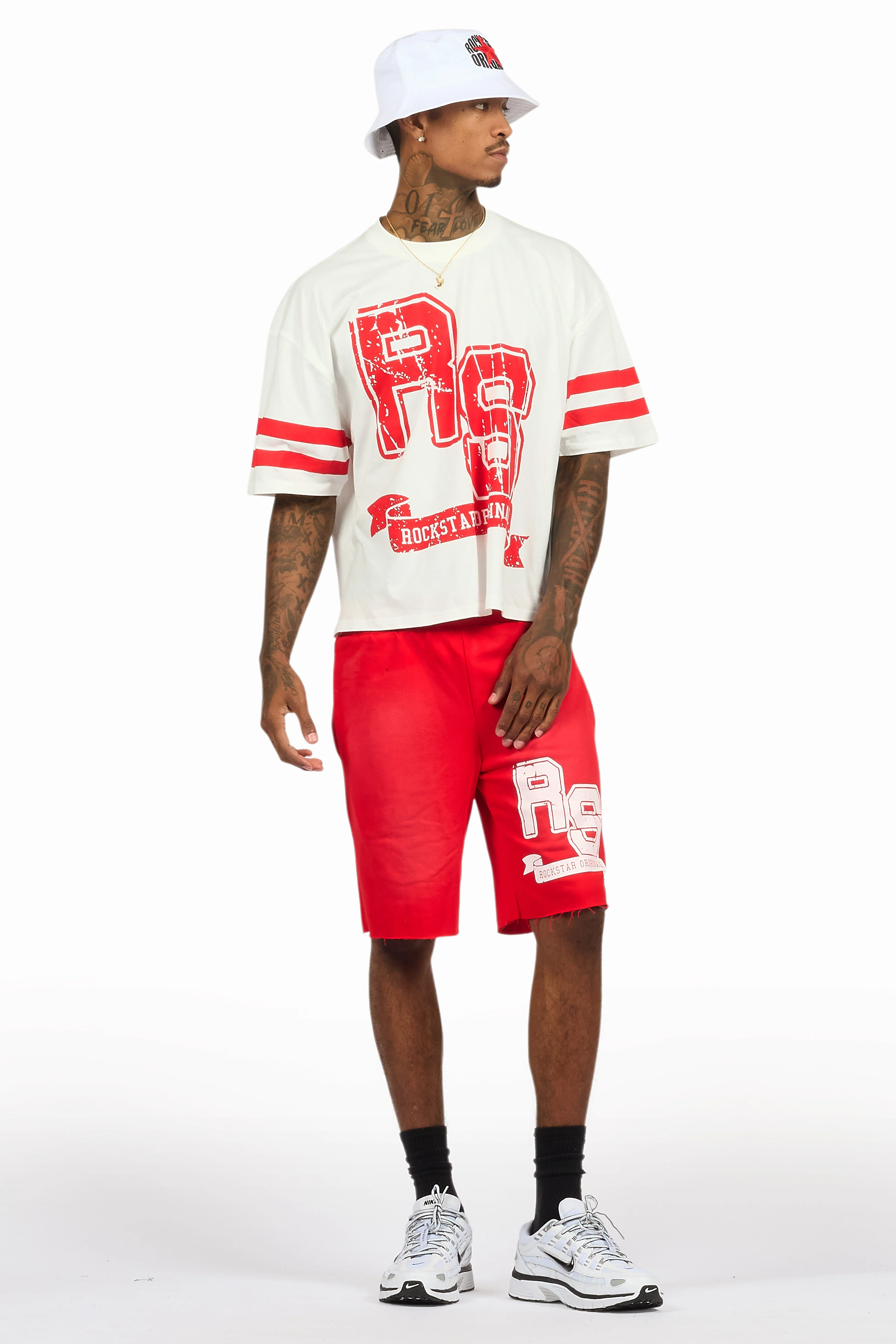 Alik White/Red Crop Boxy Tee Short Set - Image 2