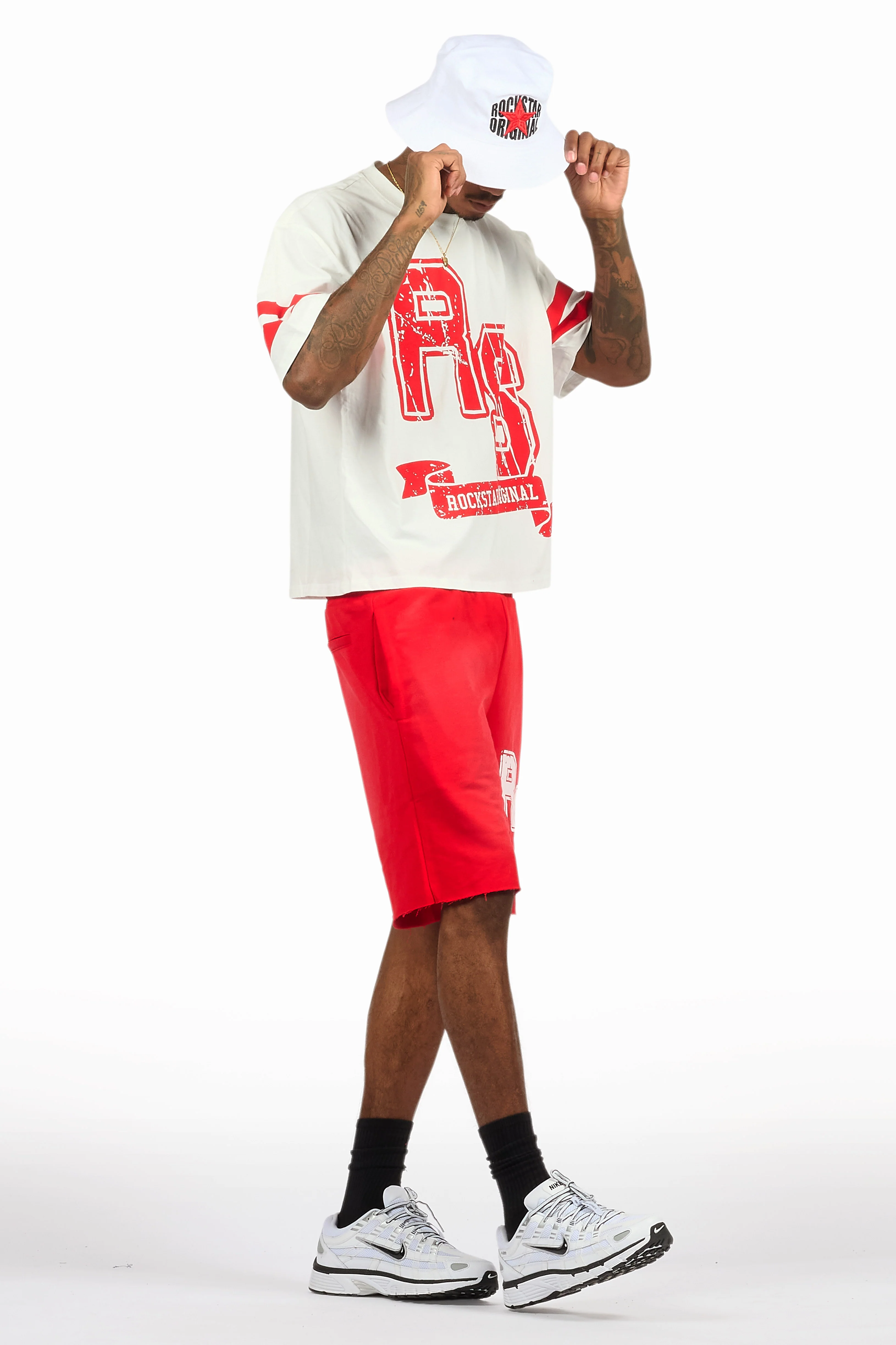Alik White/Red Crop Boxy Tee Short Set - Image 3