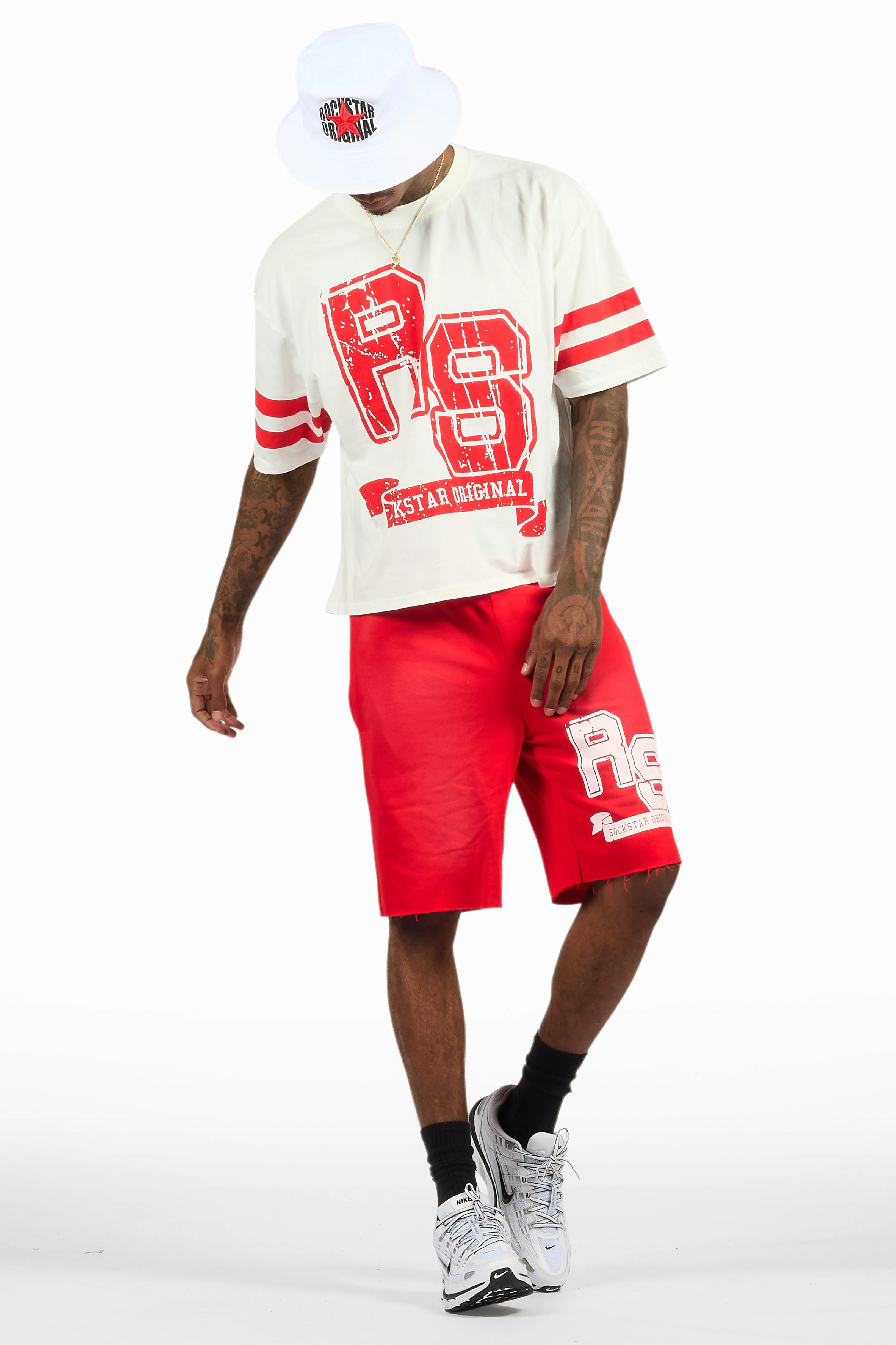 Alik White/Red Crop Boxy Tee Short Set - Image 4
