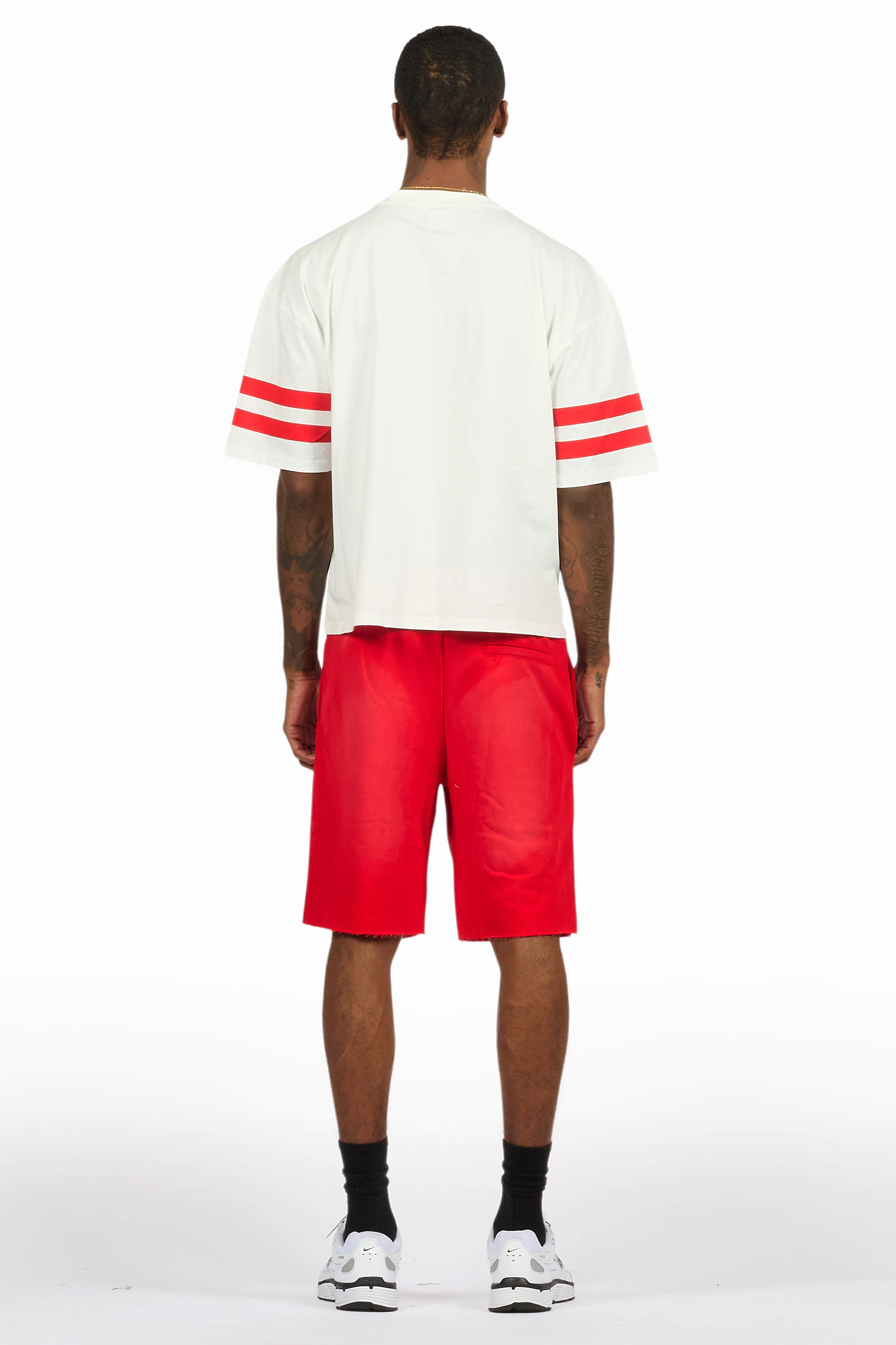 Alik White/Red Crop Boxy Tee Short Set - Image 9