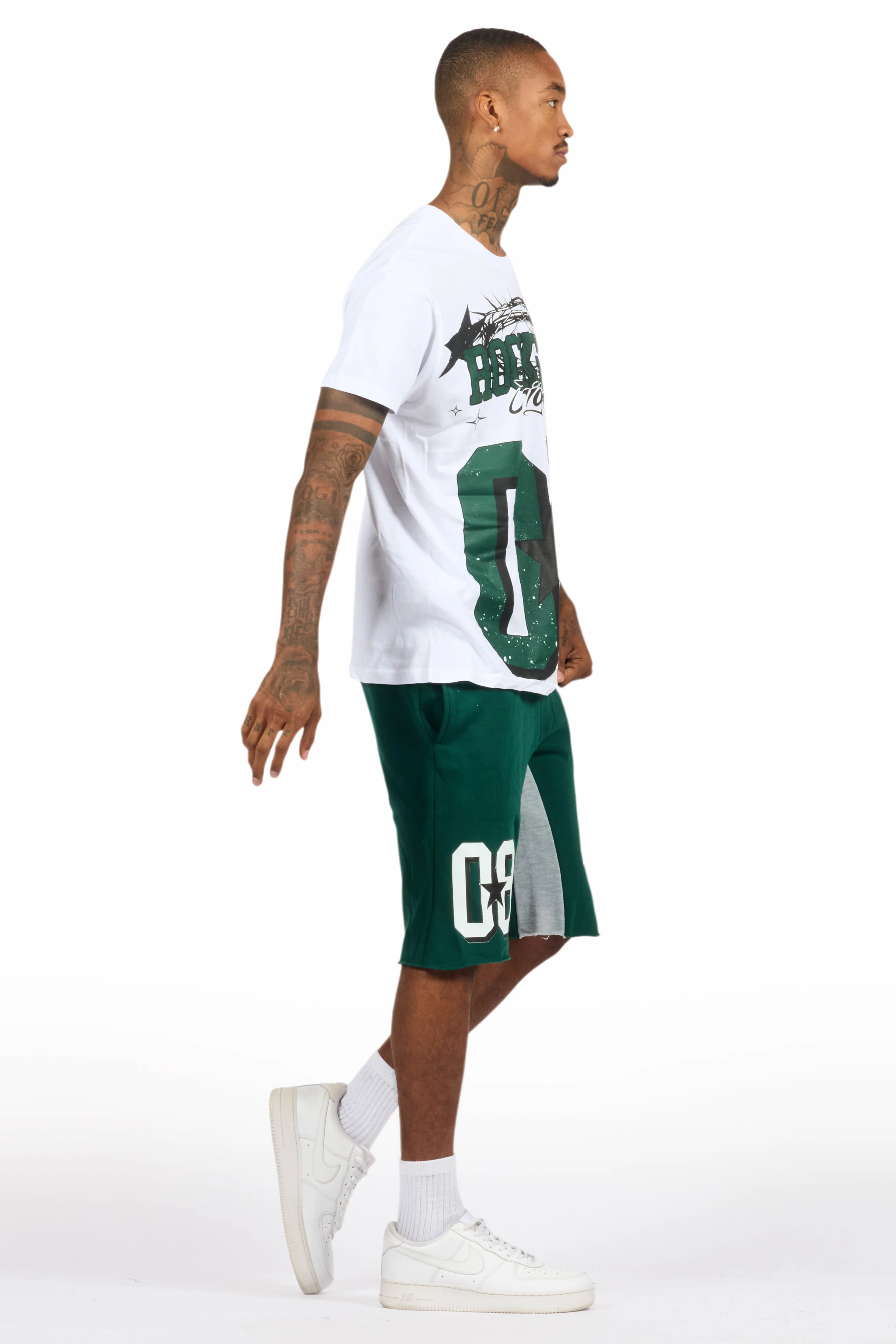 Allstar White/Green T-Shirt Short Set - Image 3