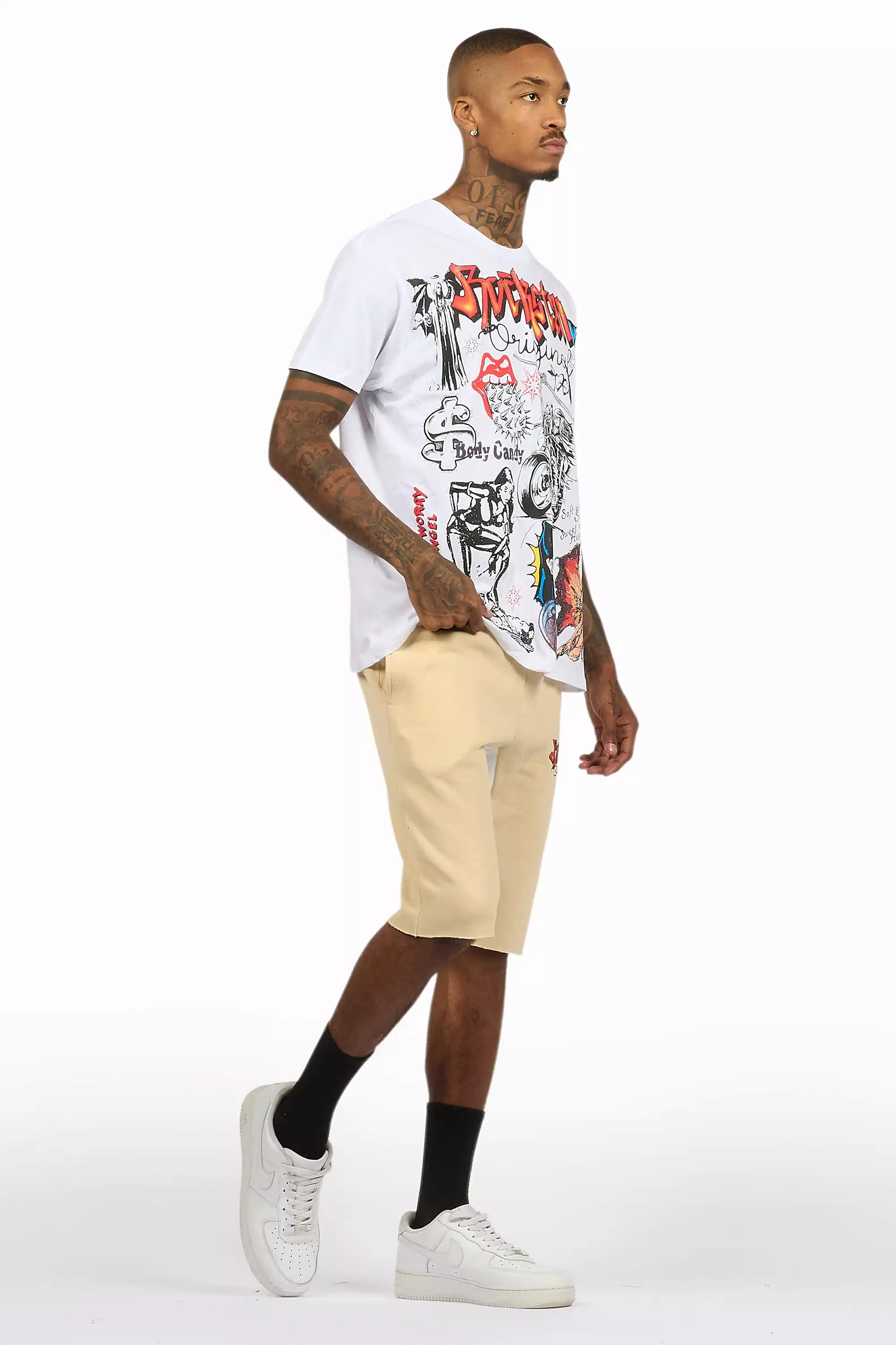 Shootah White/Beige T-Shirt Short Set - Image 3