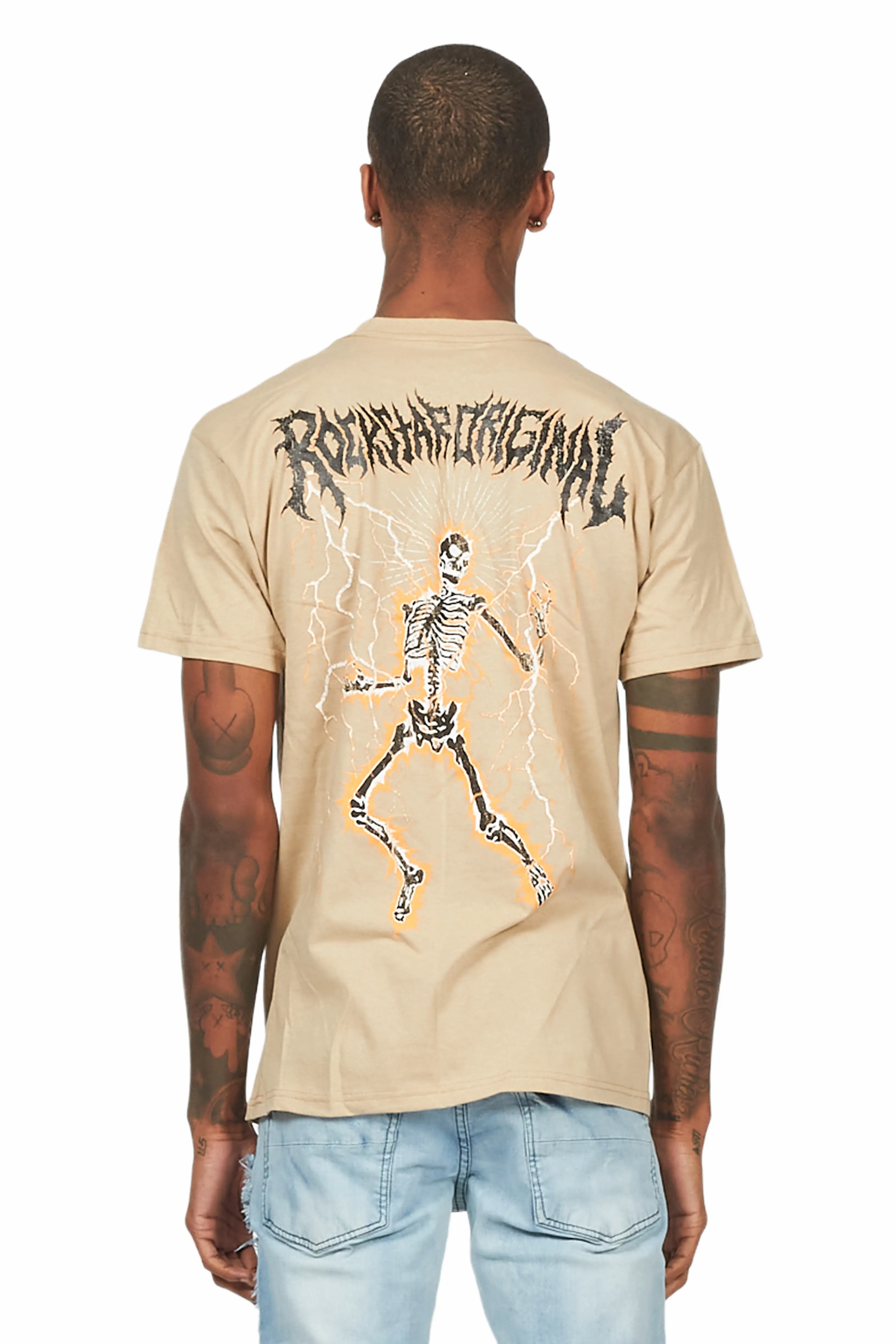 Deathrown Beige Graphic T-Shirt - Image 6