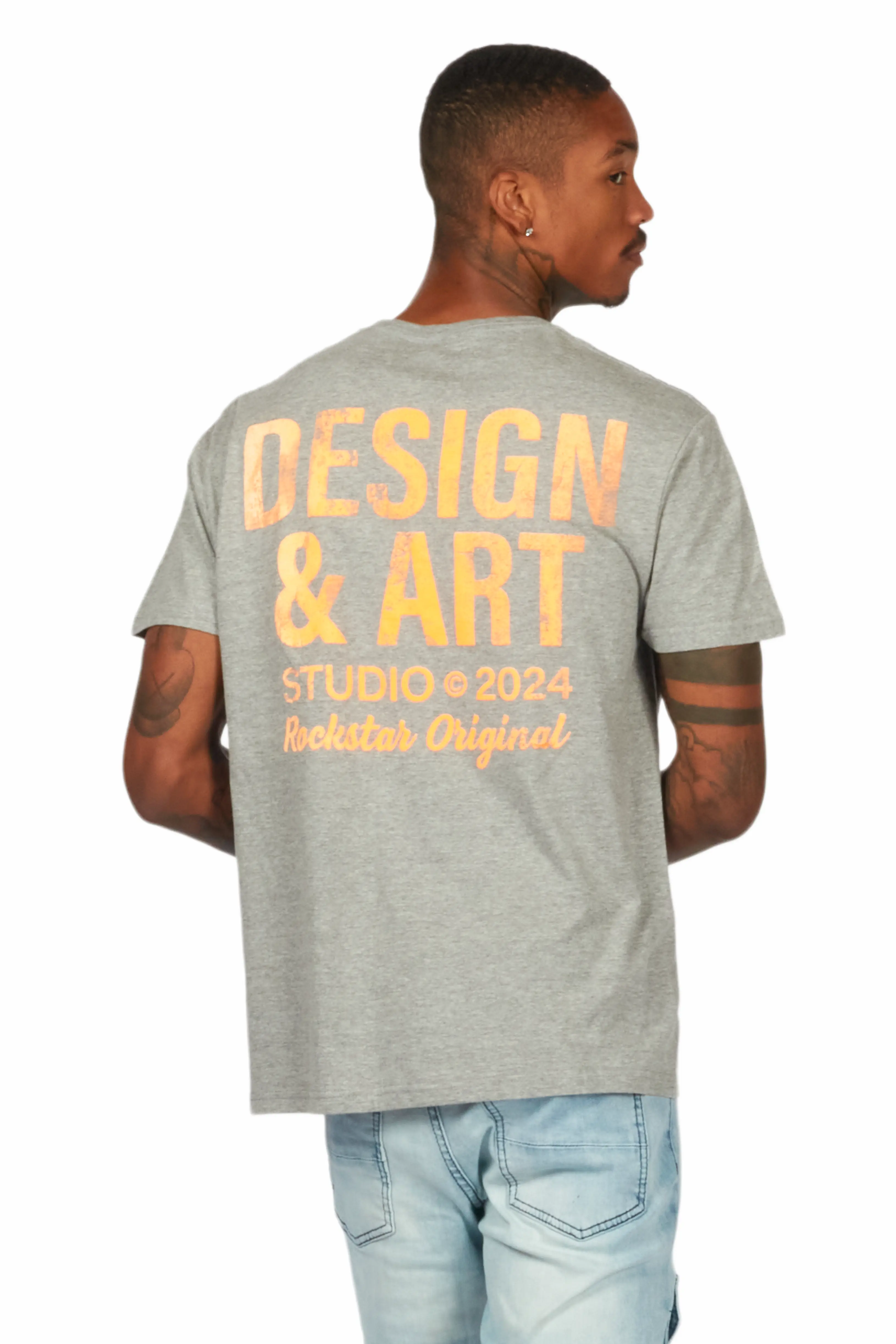 Mancha Grey/Orange Graphic T-Shirt - Image 3