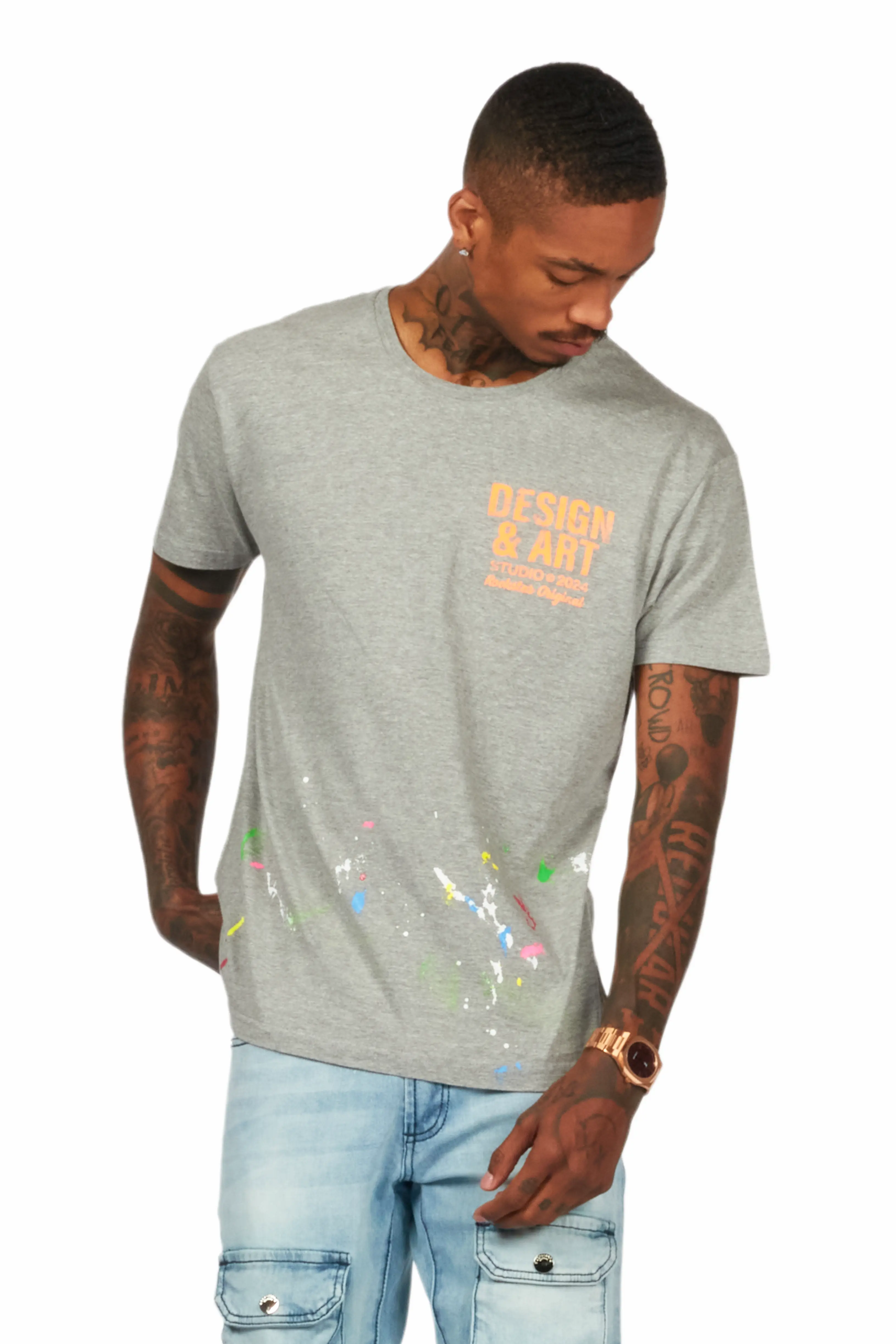 Mancha Grey/Orange Graphic T-Shirt - Image 7