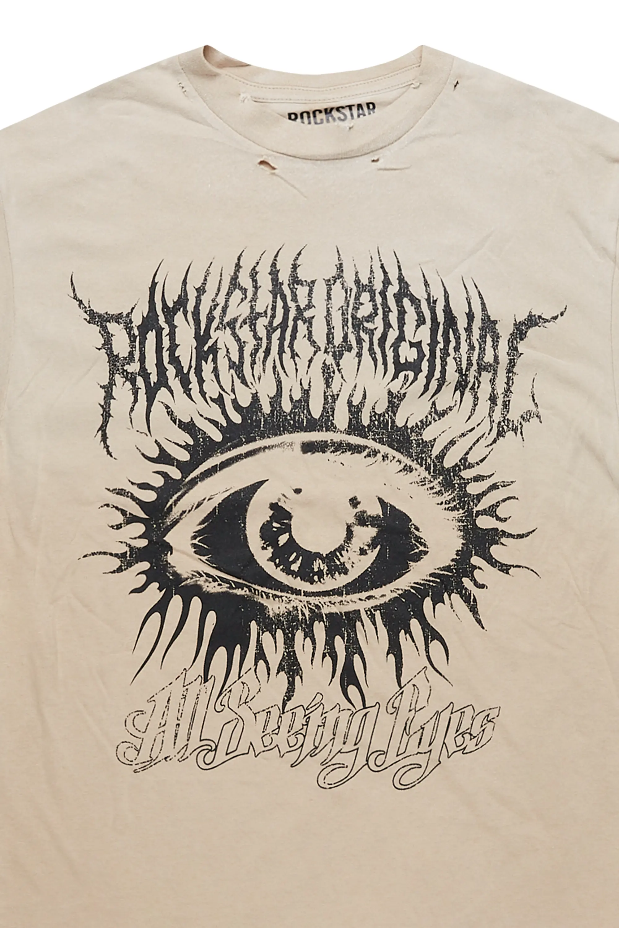 All Seeing Eyes Beige Graphic T-Shirt - Image 2