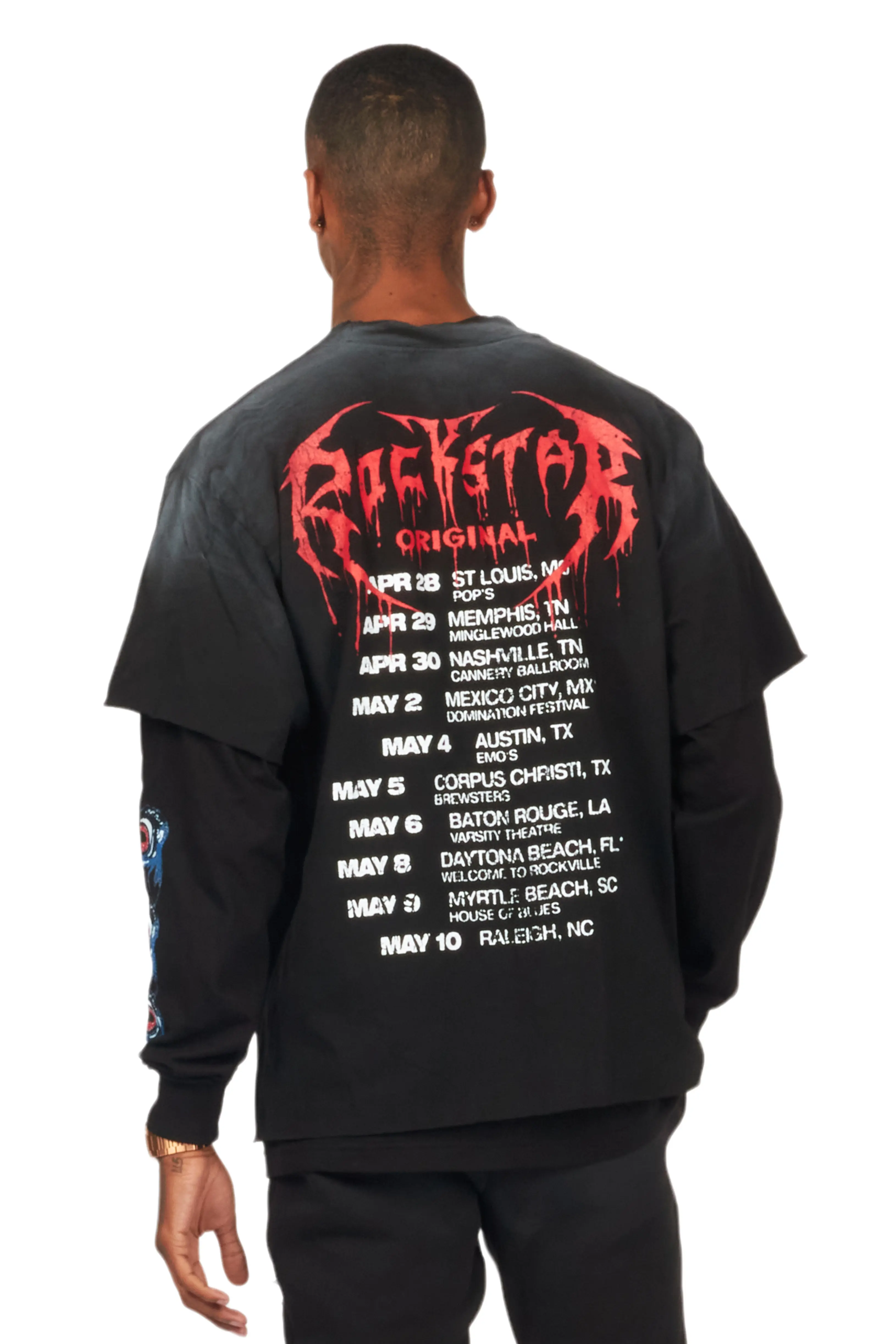 Vicious Black Double Layer Long Sleeve Graphic T-Shirt - Image 5