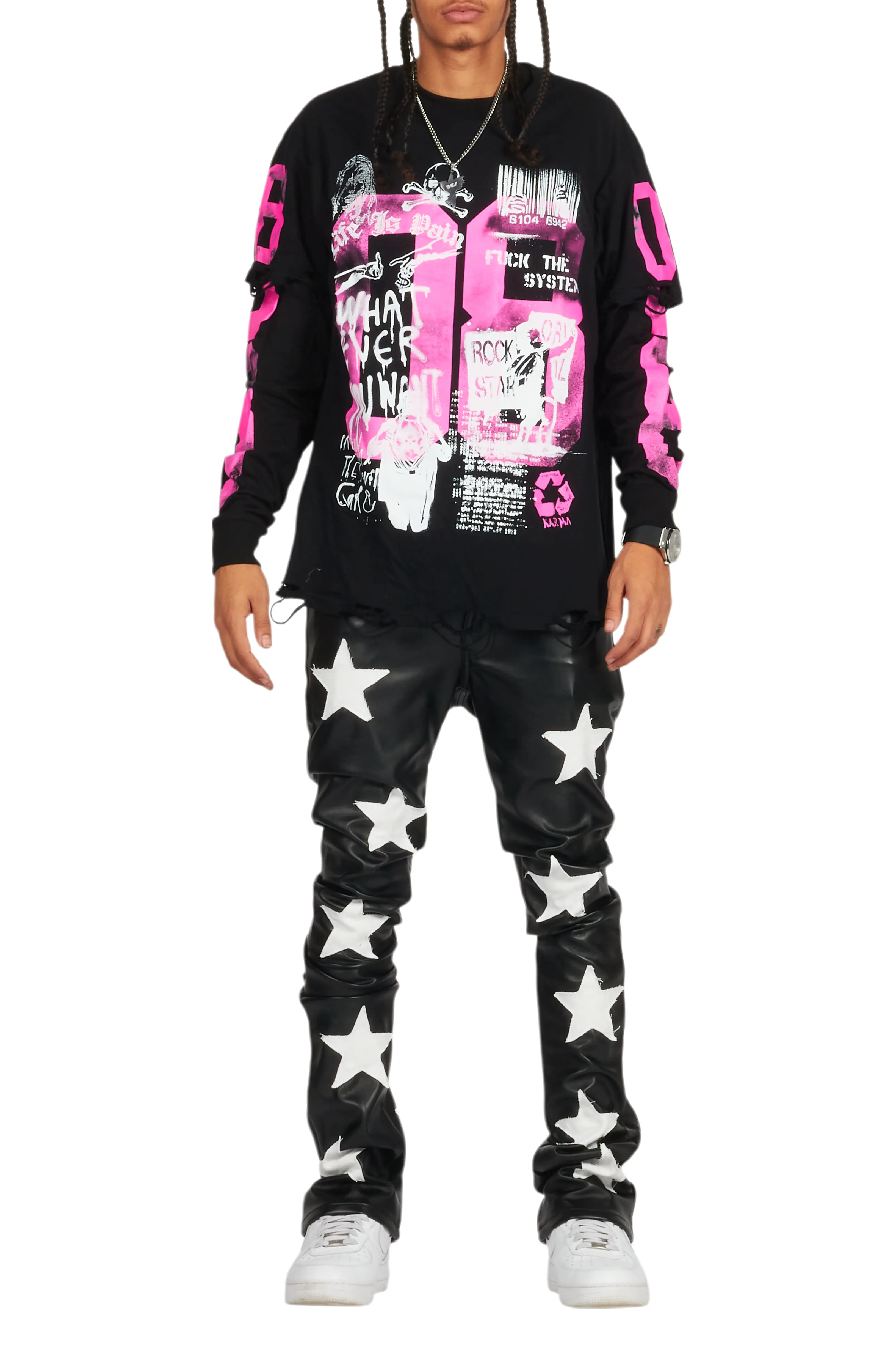 Grill Black/Pink Double Layer Long Sleeve Graphic T-Shirt - Image 8
