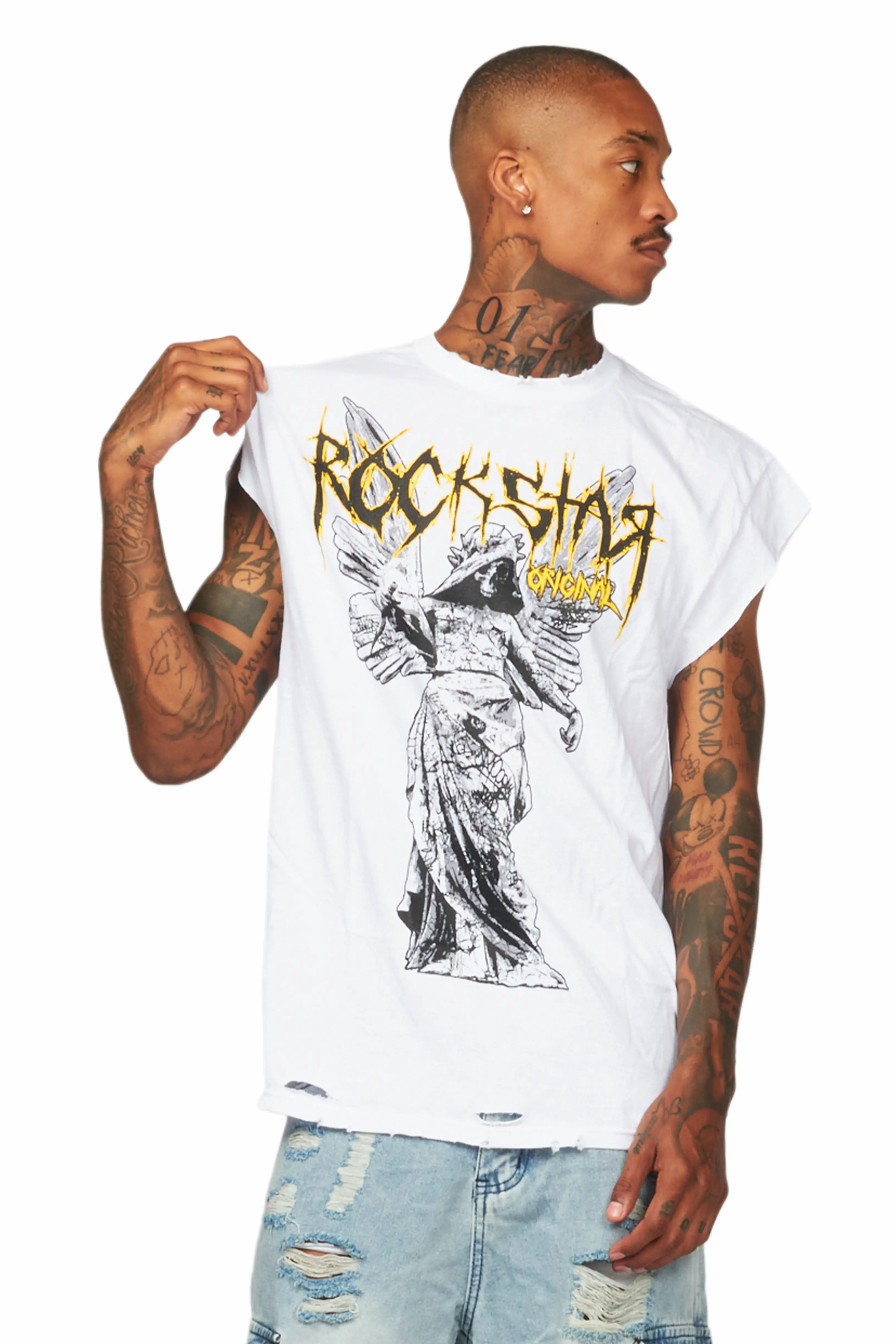 Davon White Oversize Graphic Sleeveless Graphic T-Shirt - Image 4