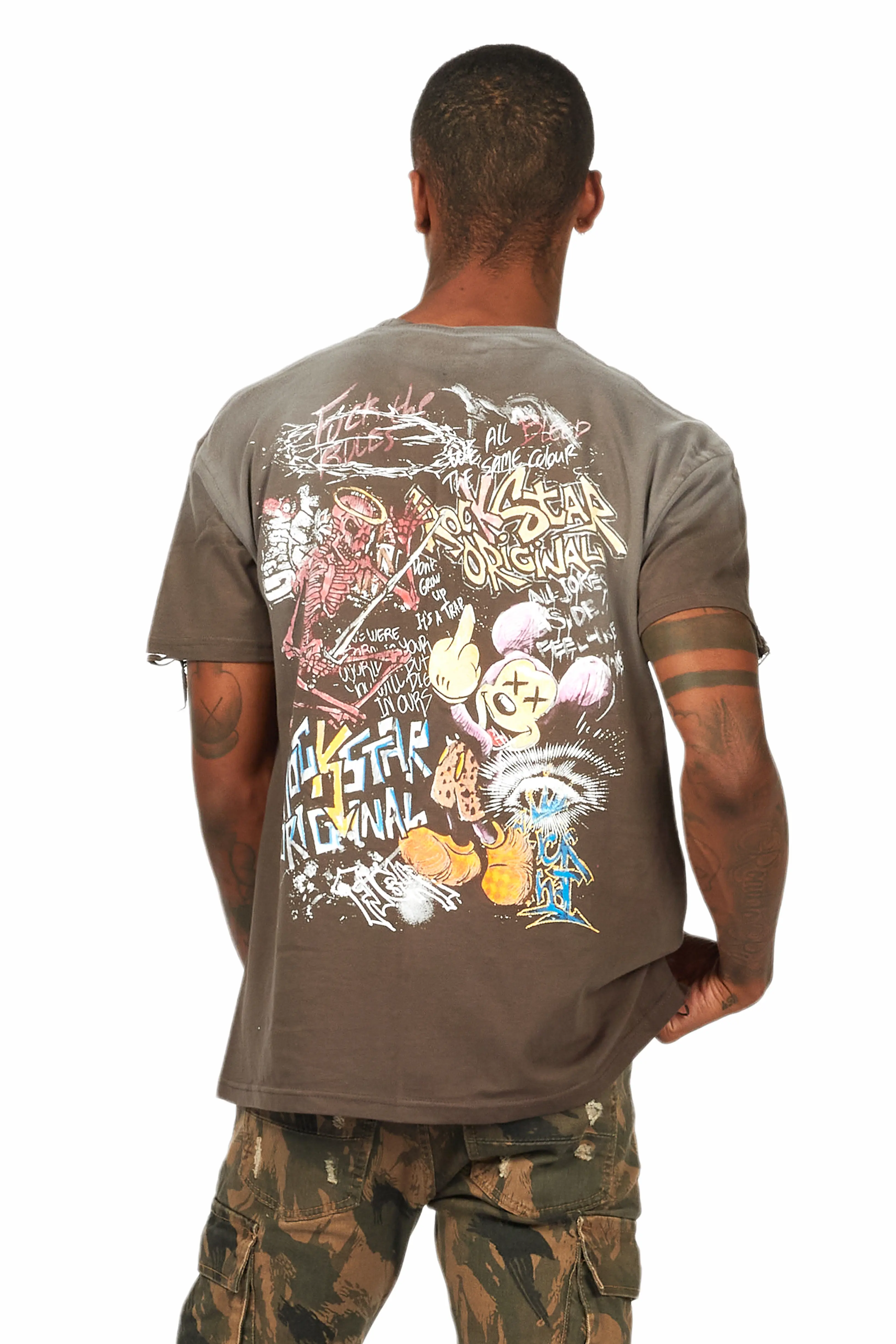 Yooz Charcoal Graphic Oversized T-Shirt - Image 4