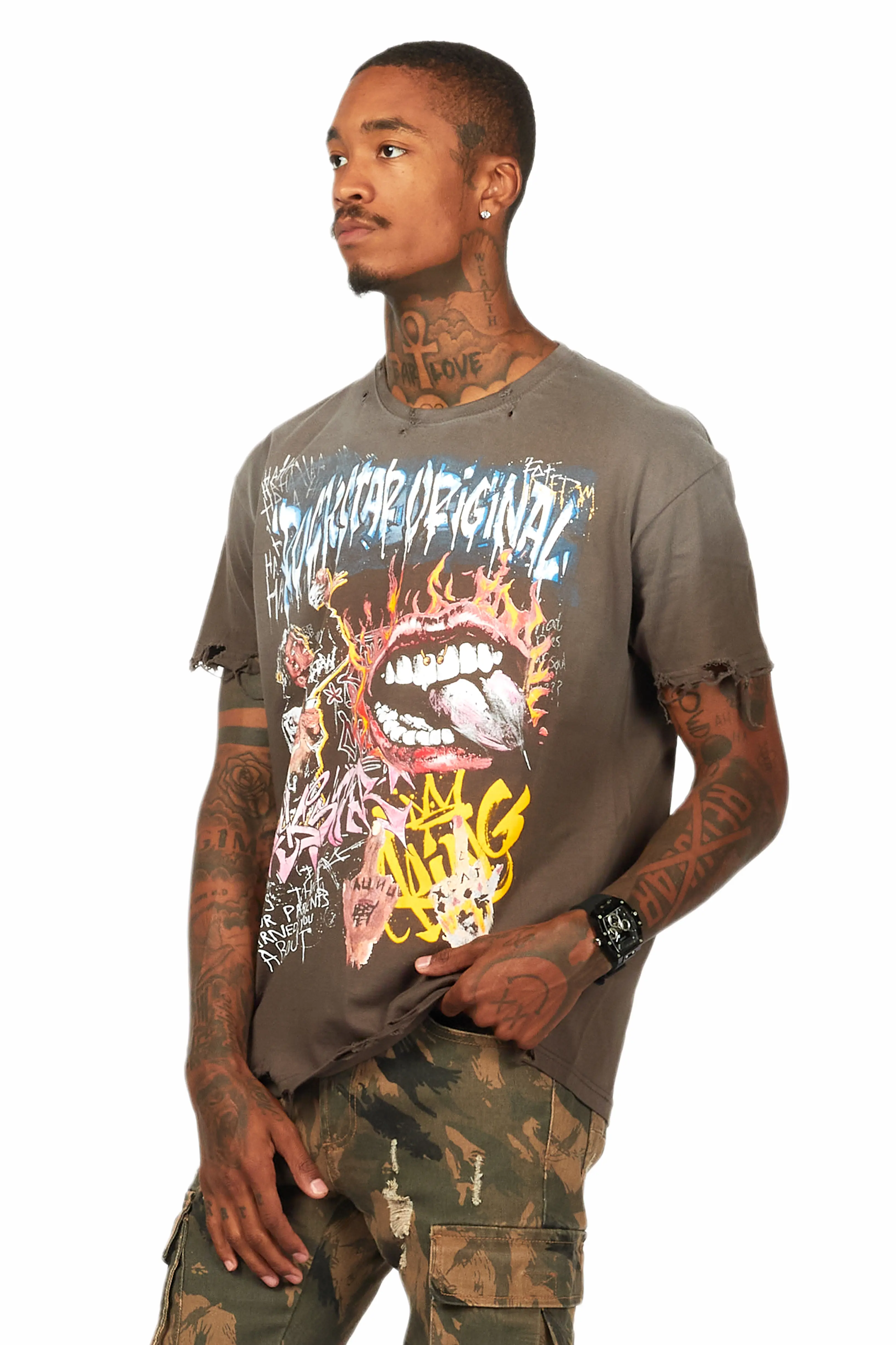 Yooz Charcoal Graphic Oversized T-Shirt - Image 6