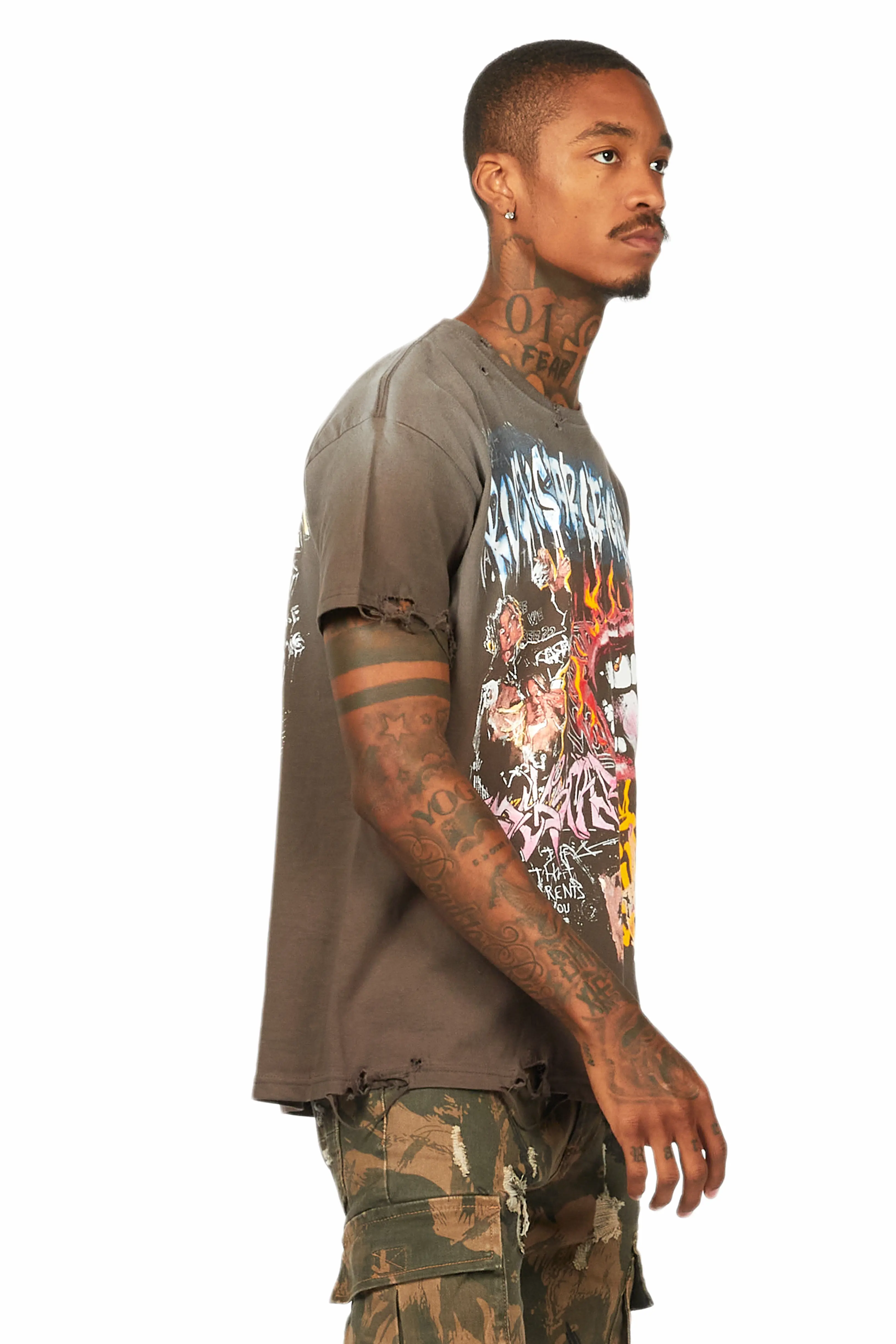 Yooz Charcoal Graphic Oversized T-Shirt - Image 7