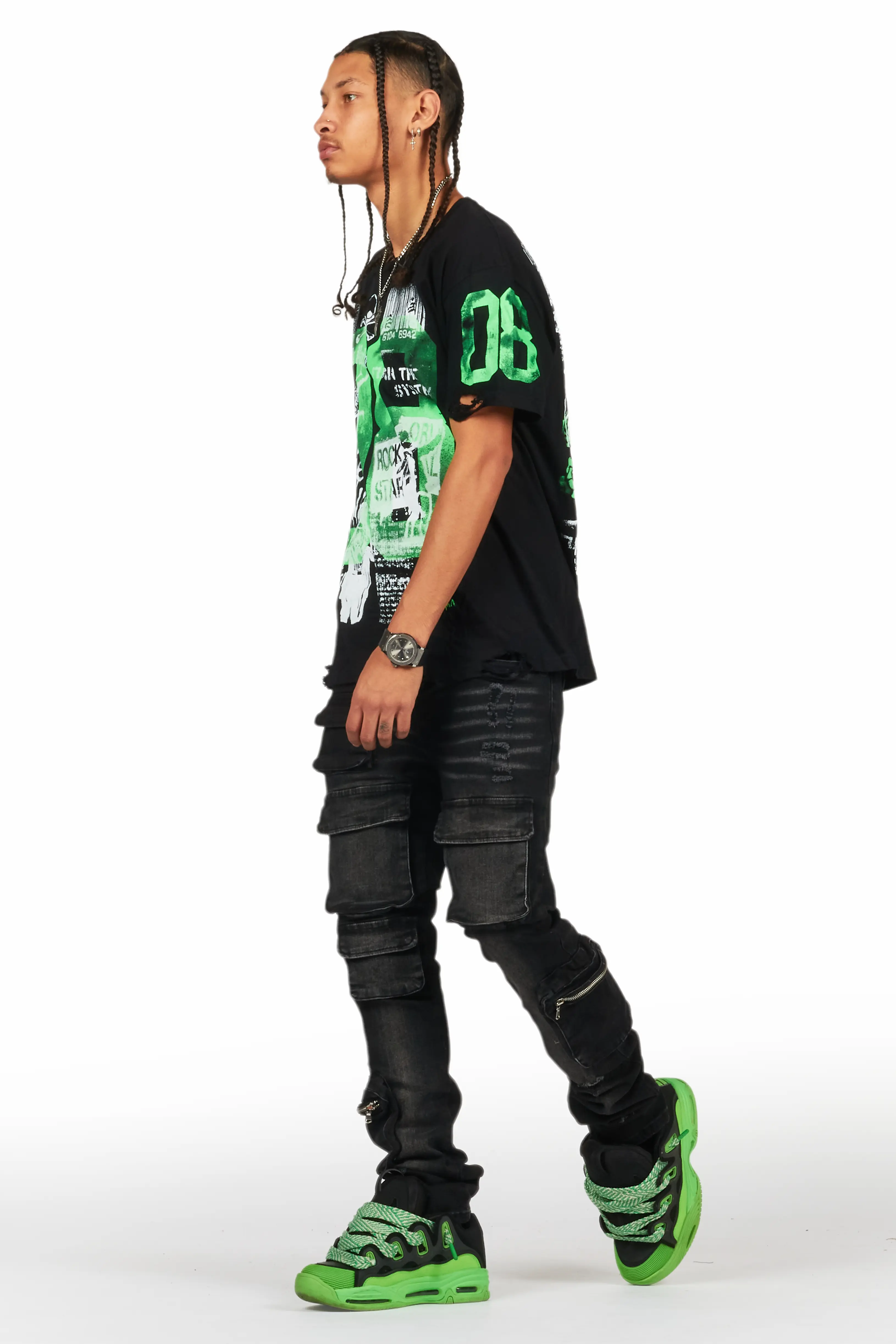 Grill Black/Green Graphic Oversized T-Shirt - Image 4
