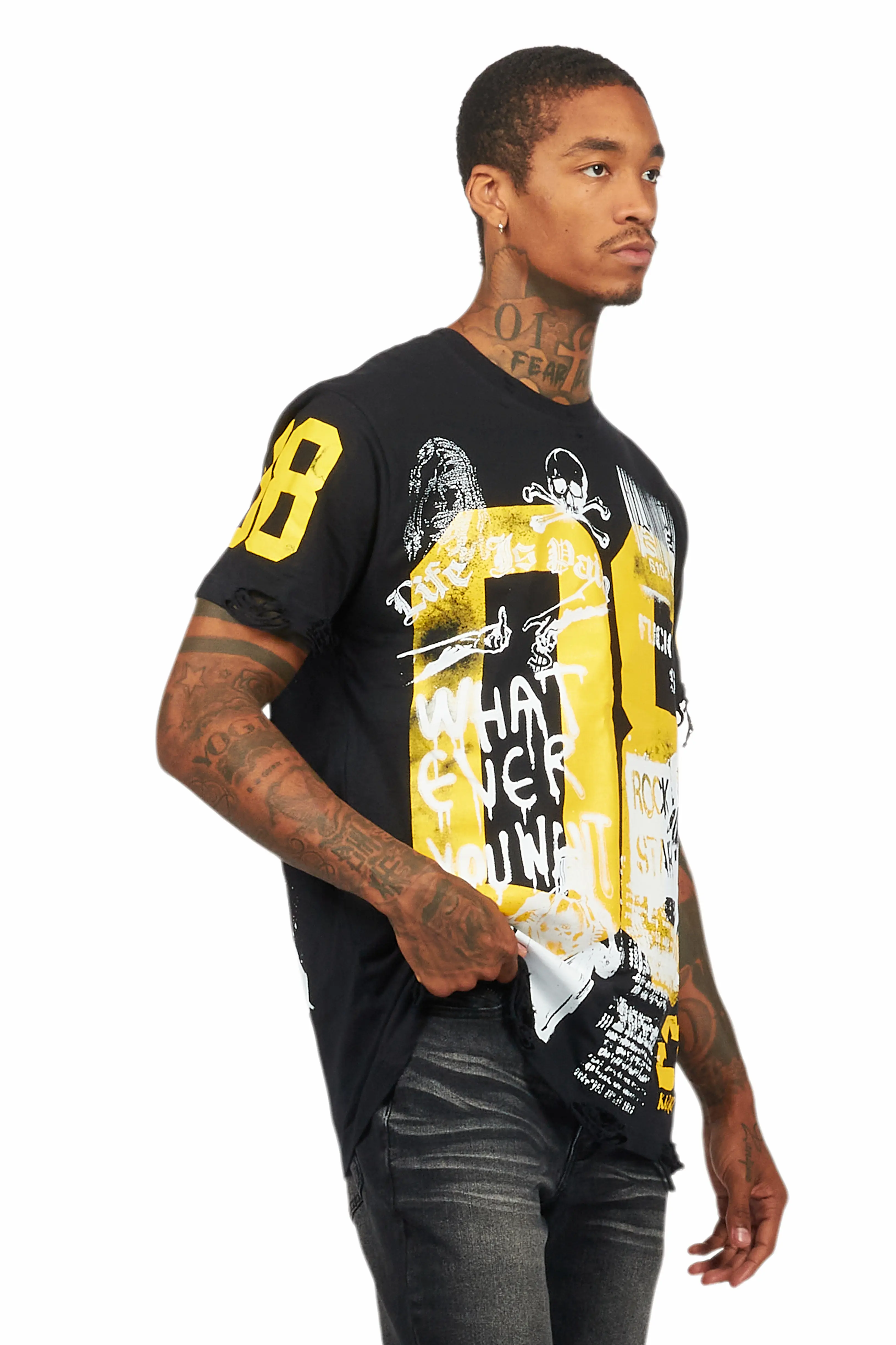 Grill Black/Yellow Graphic Oversized T-Shirt - Image 3