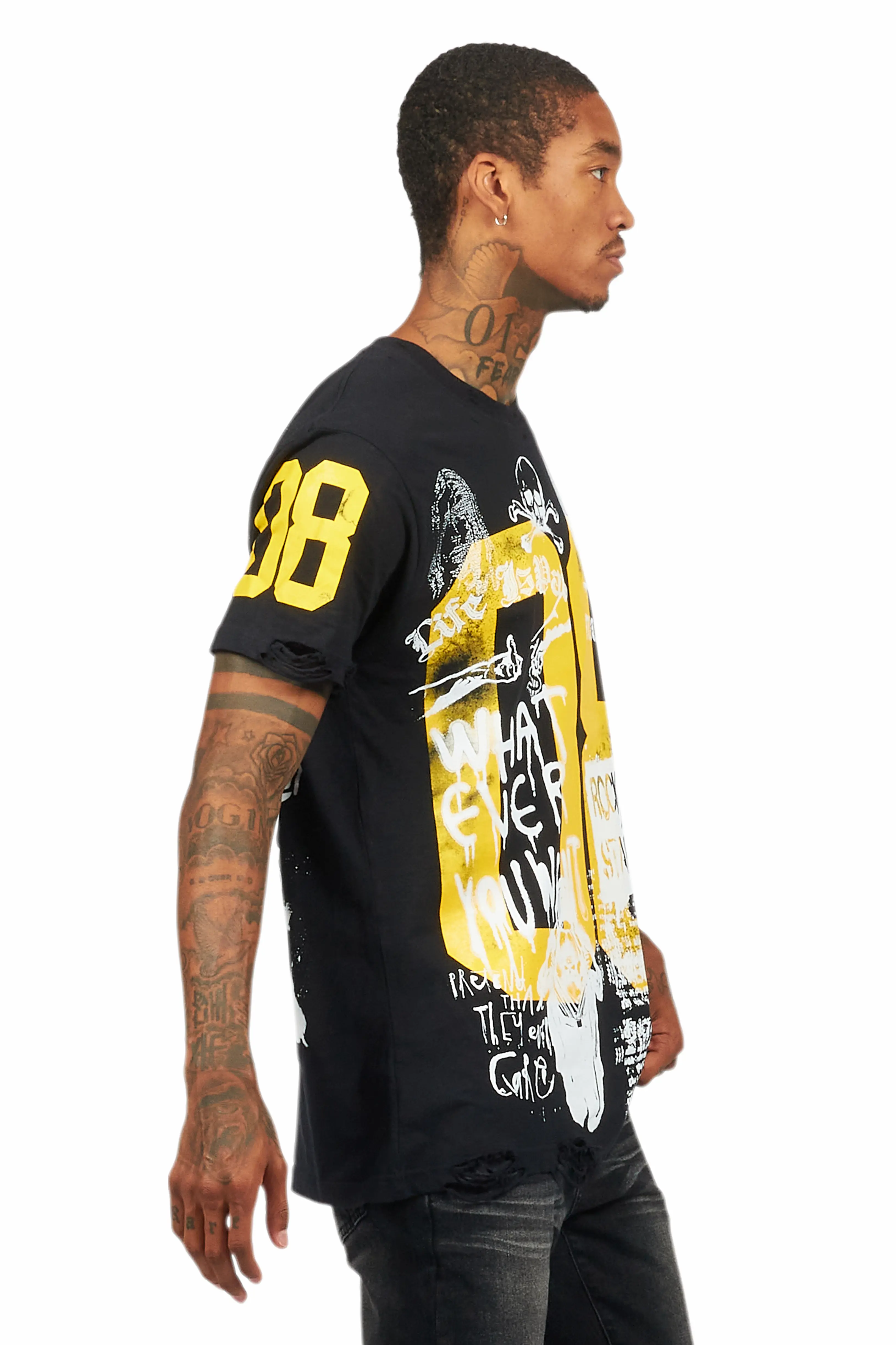 Grill Black/Yellow Graphic Oversized T-Shirt - Image 4