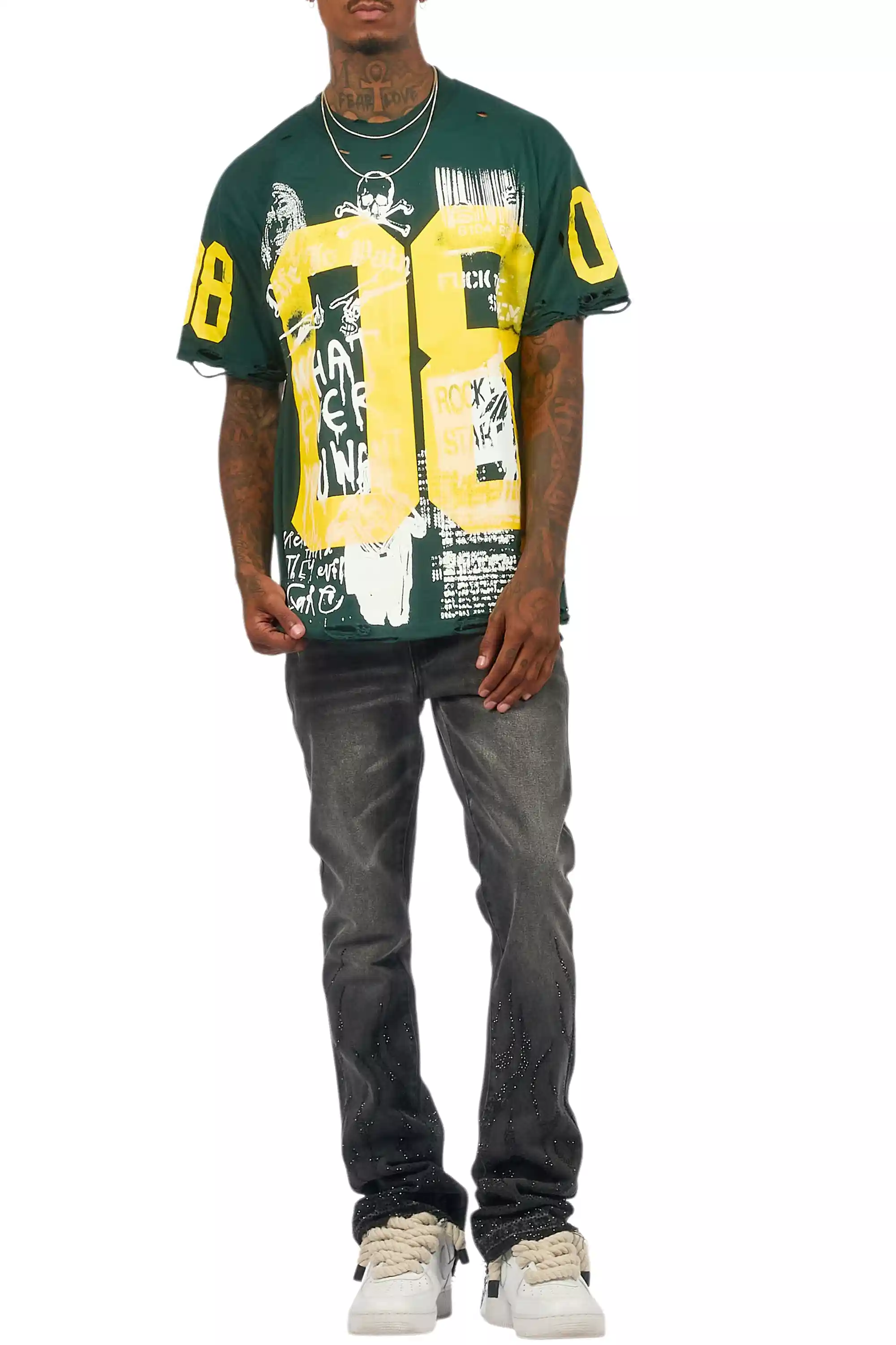 Grill Dark Green/Yellow Graphic Oversized T-Shirt - Image 10
