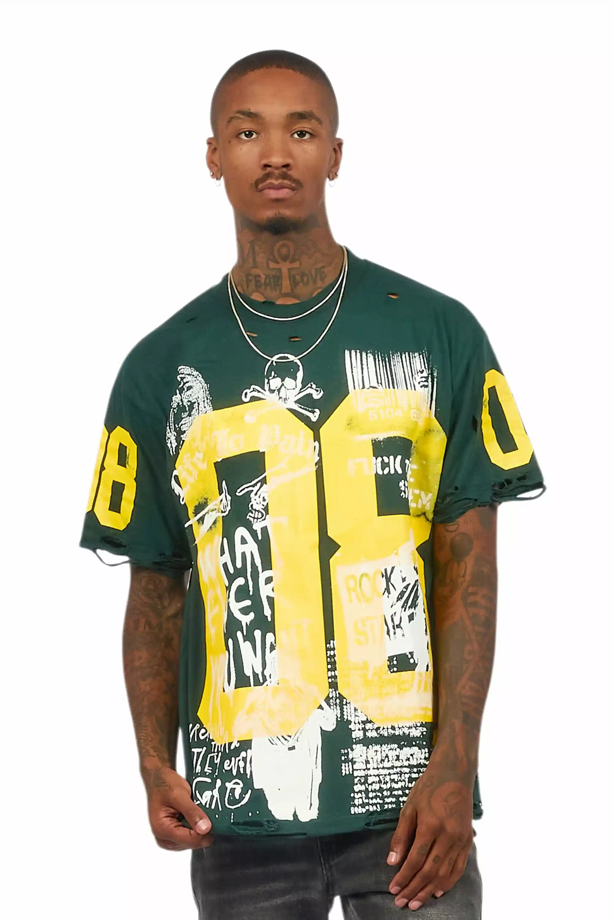Grill Dark Green/Yellow Graphic Oversized T-Shirt - Image 2