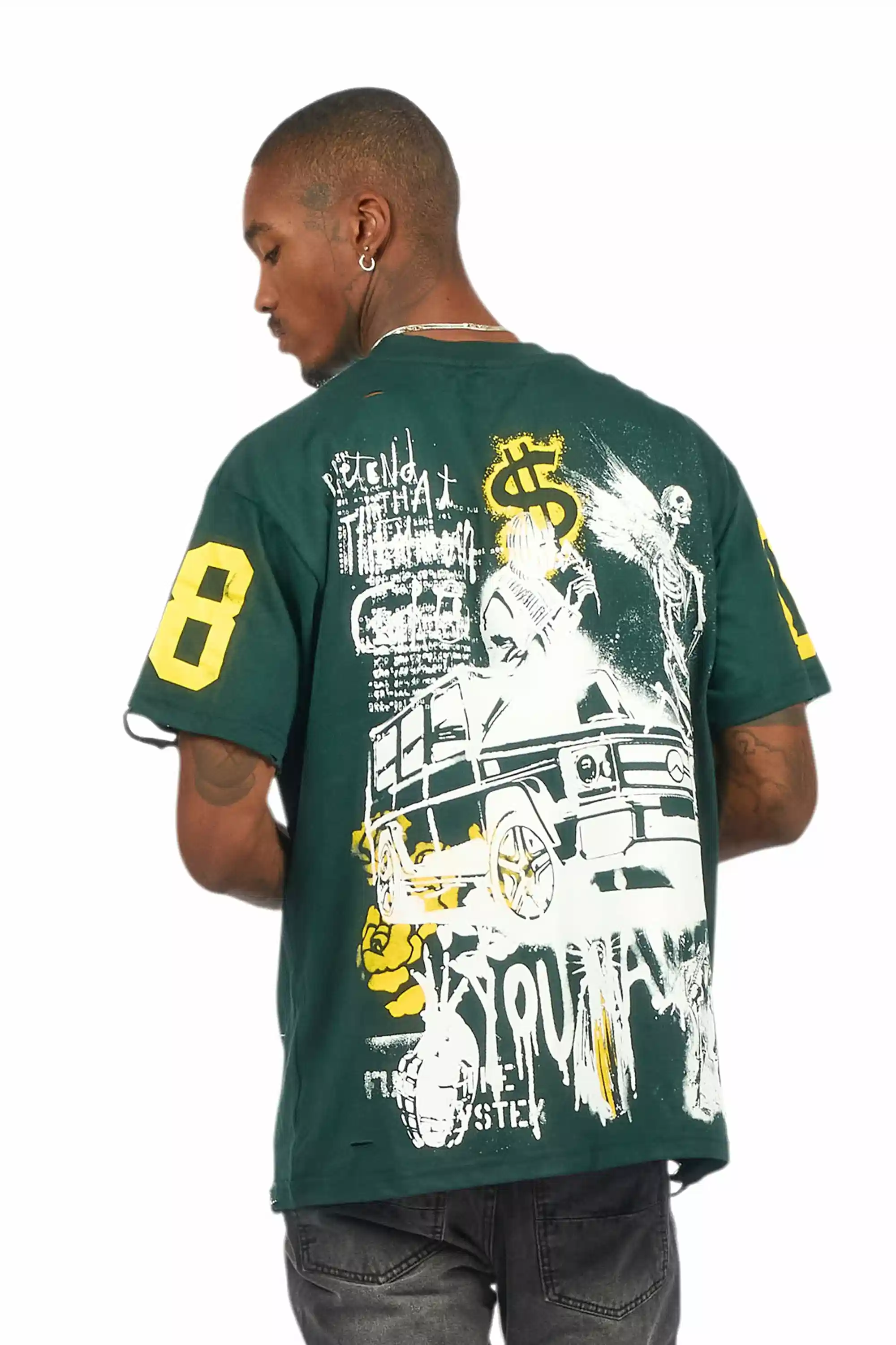 Grill Dark Green/Yellow Graphic Oversized T-Shirt - Image 3