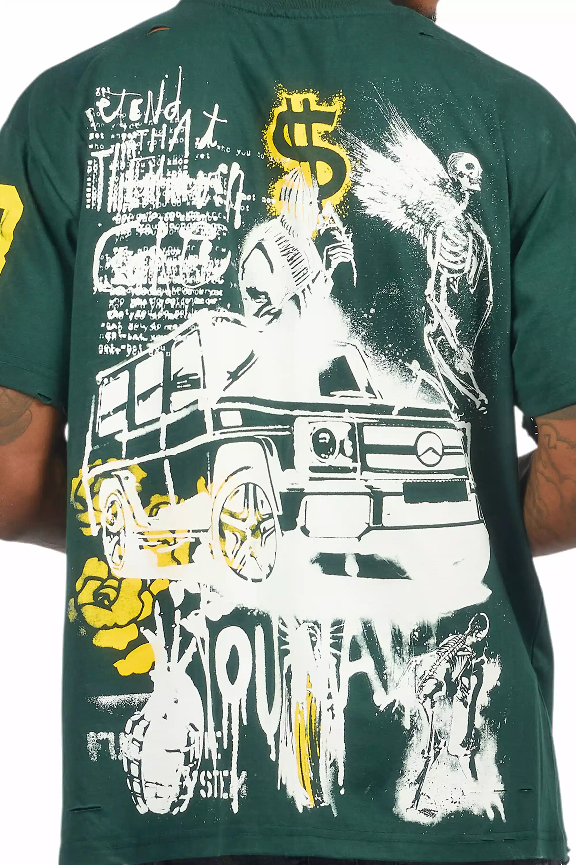 Grill Dark Green/Yellow Graphic Oversized T-Shirt - Image 4