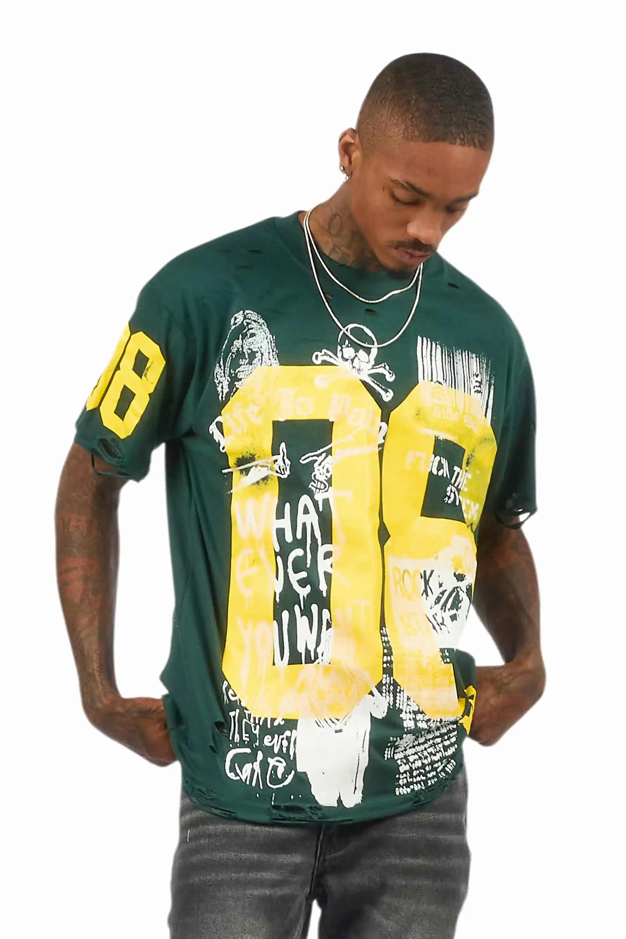 Grill Dark Green/Yellow Graphic Oversized T-Shirt - Image 5