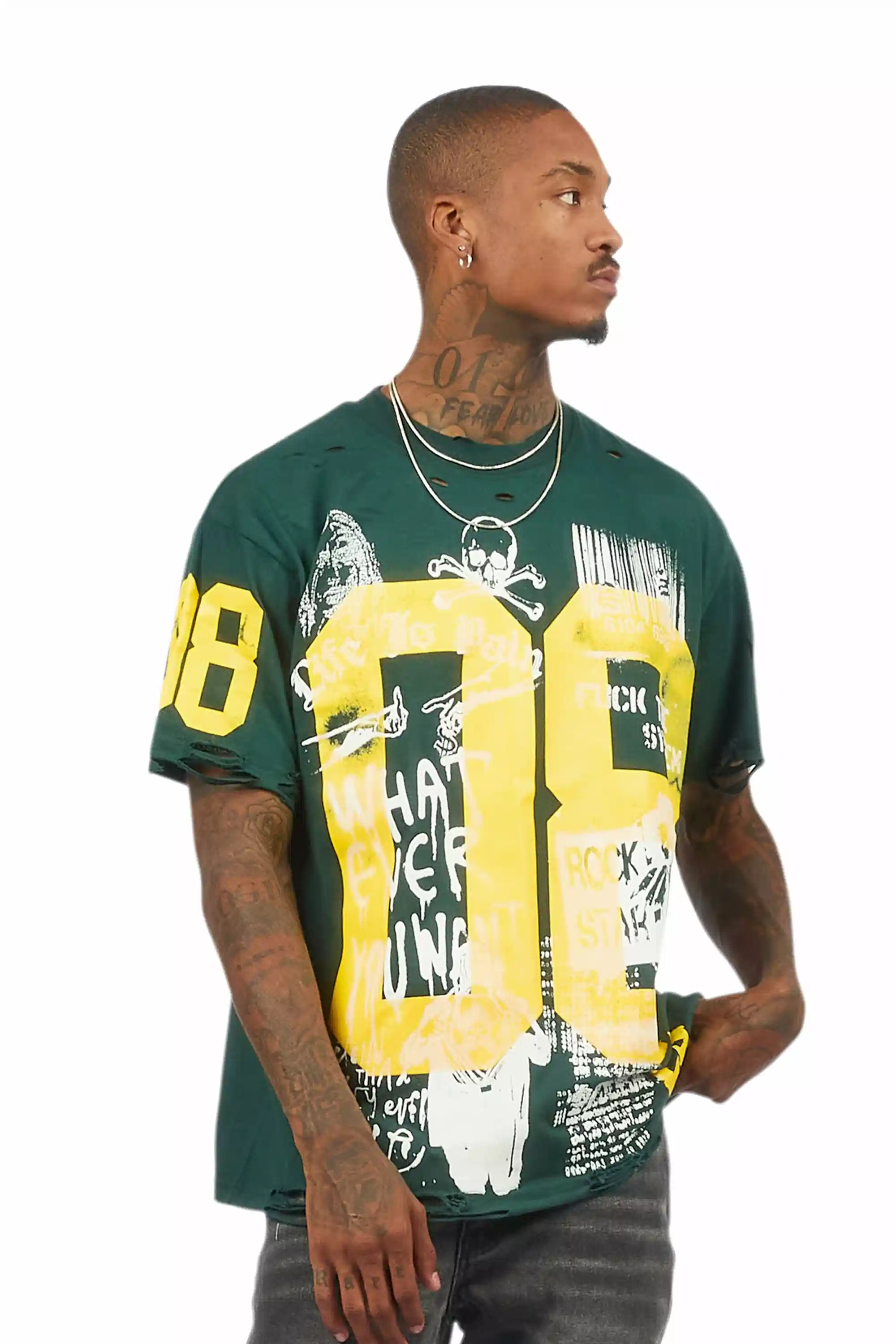 Grill Dark Green/Yellow Graphic Oversized T-Shirt - Image 7
