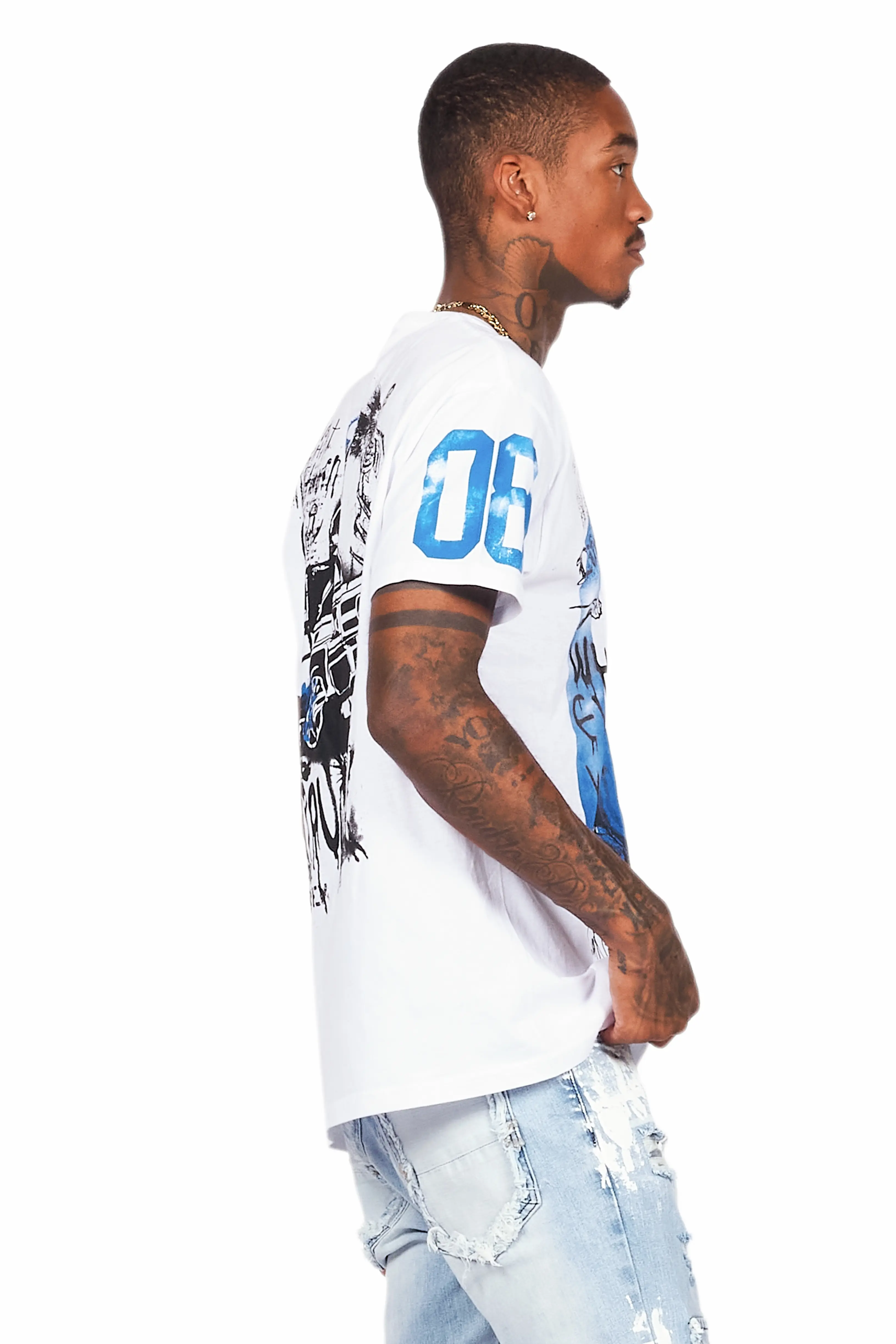 Grill White/Blue Graphic Oversized T-Shirt - Image 3