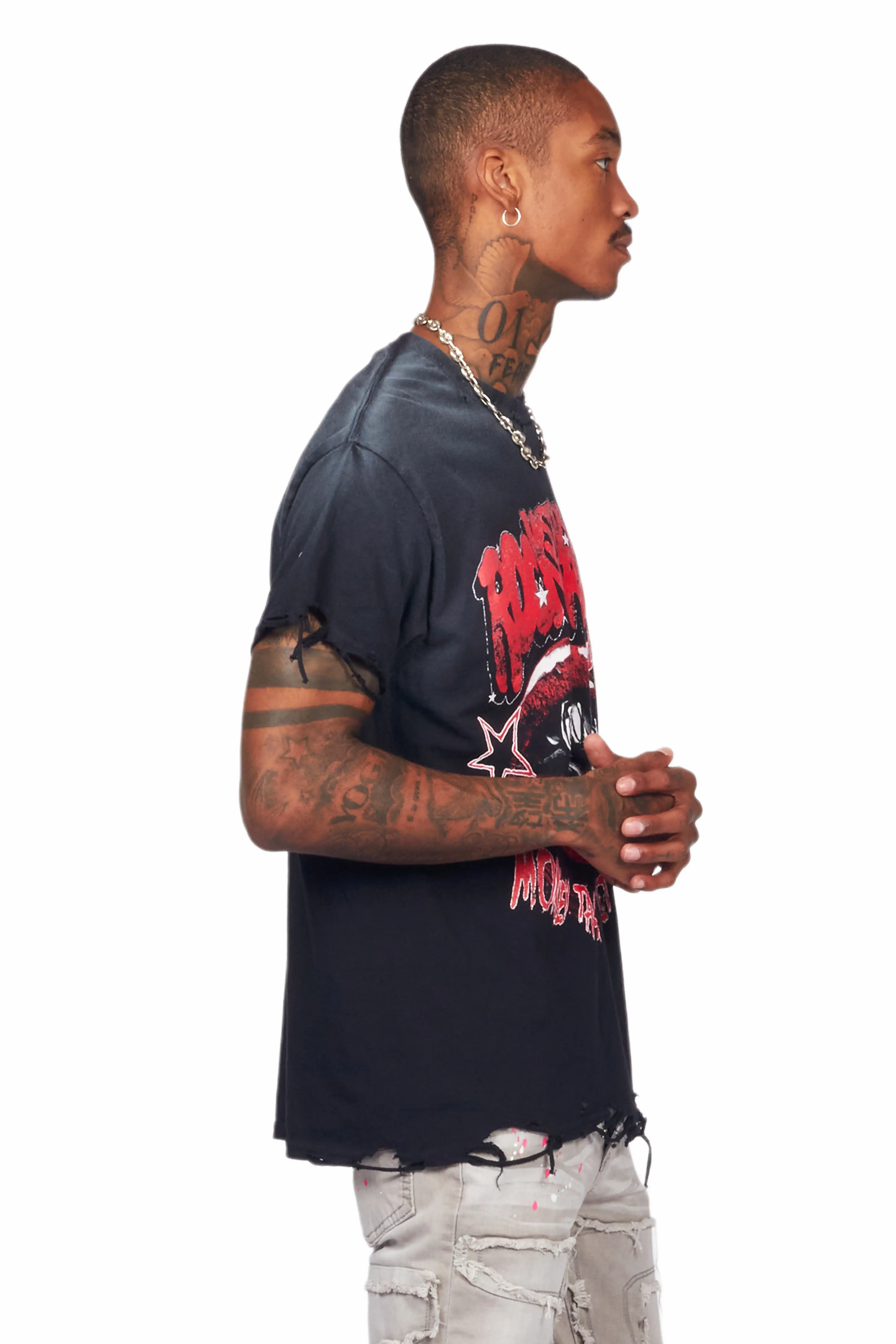 Bloke Black Oversized Graphic T-Shirt - Image 4