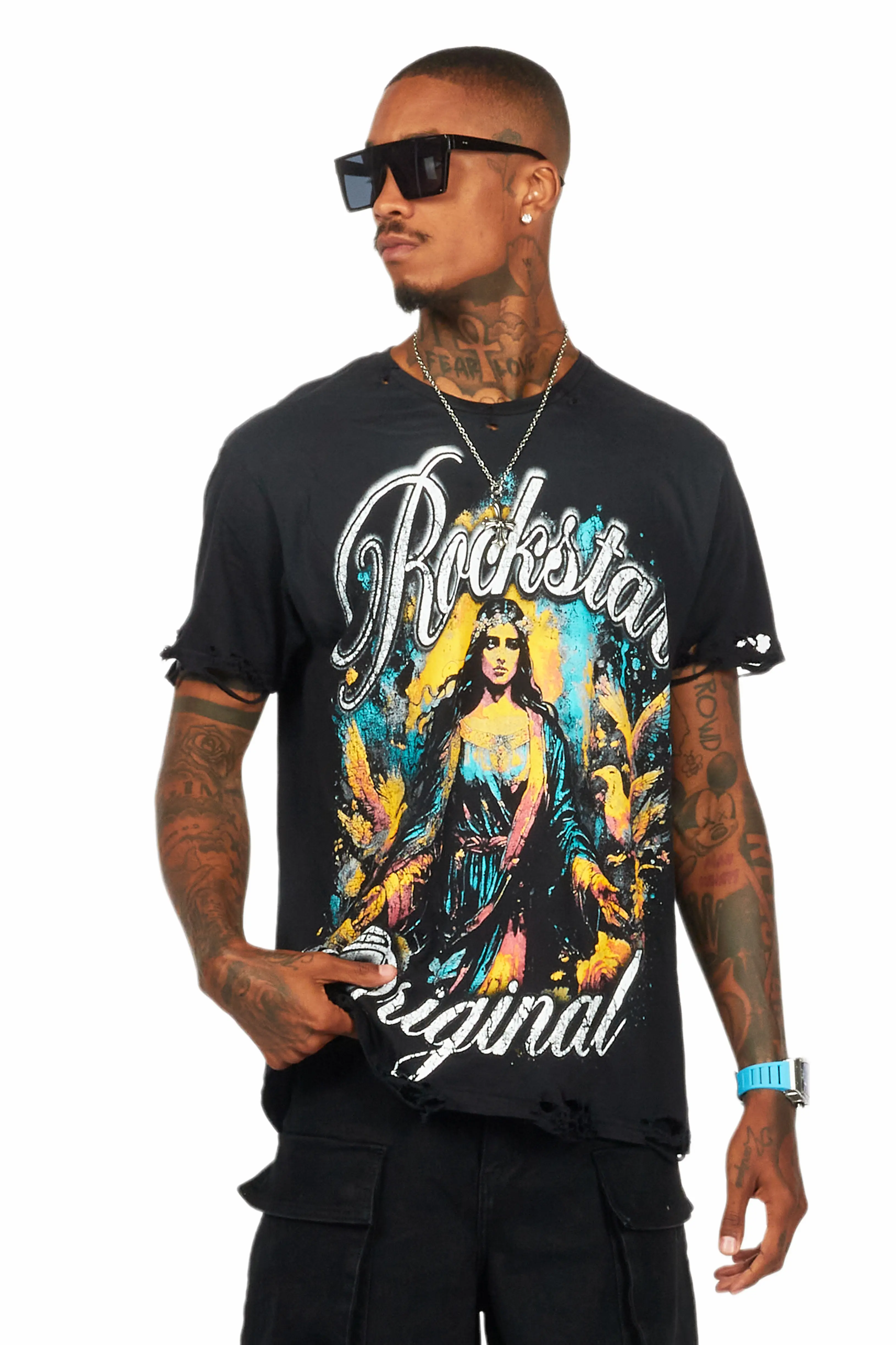 Santorini Black Oversized Graphic T-Shirt - Image 2
