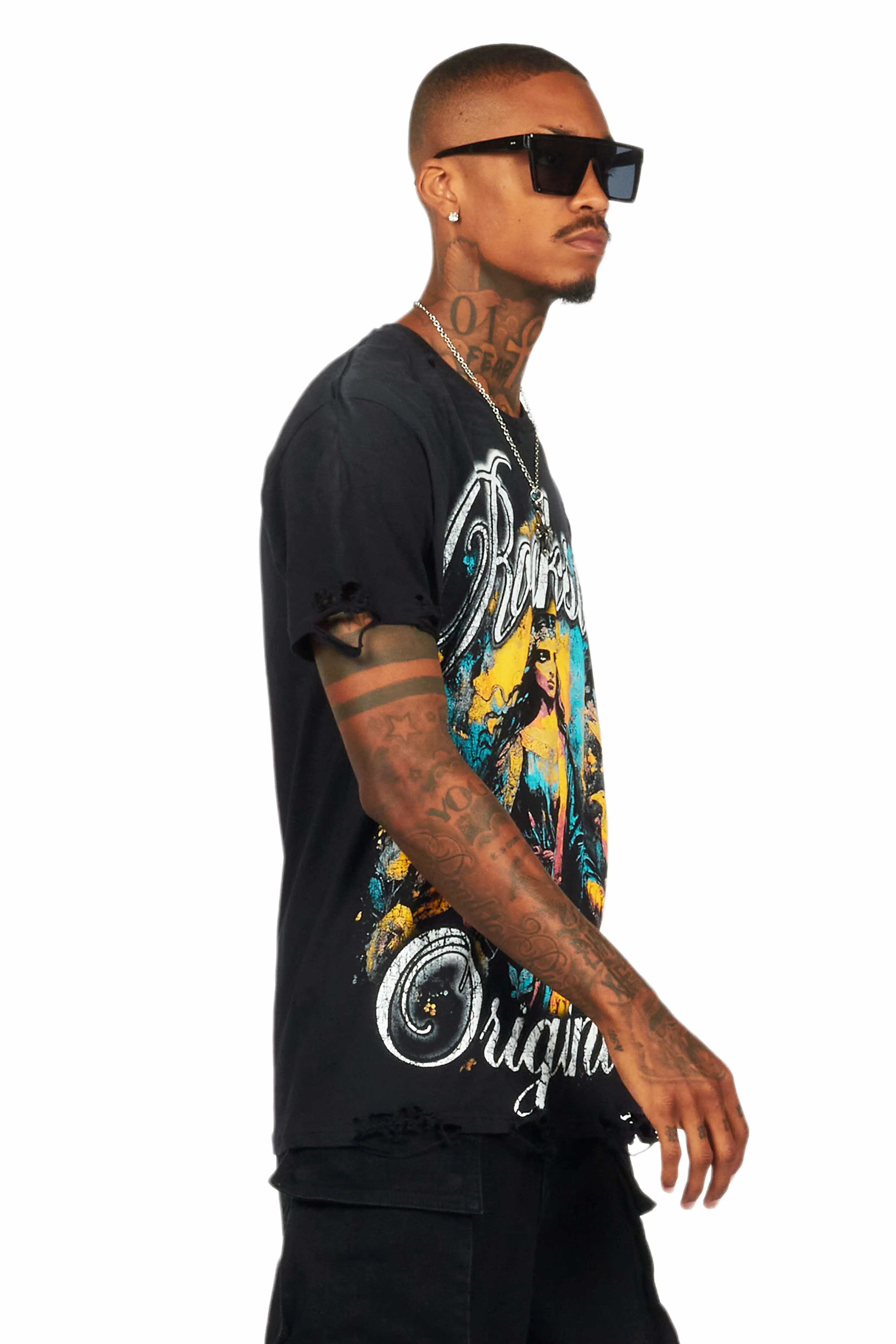 Santorini Black Oversized Graphic T-Shirt - Image 3