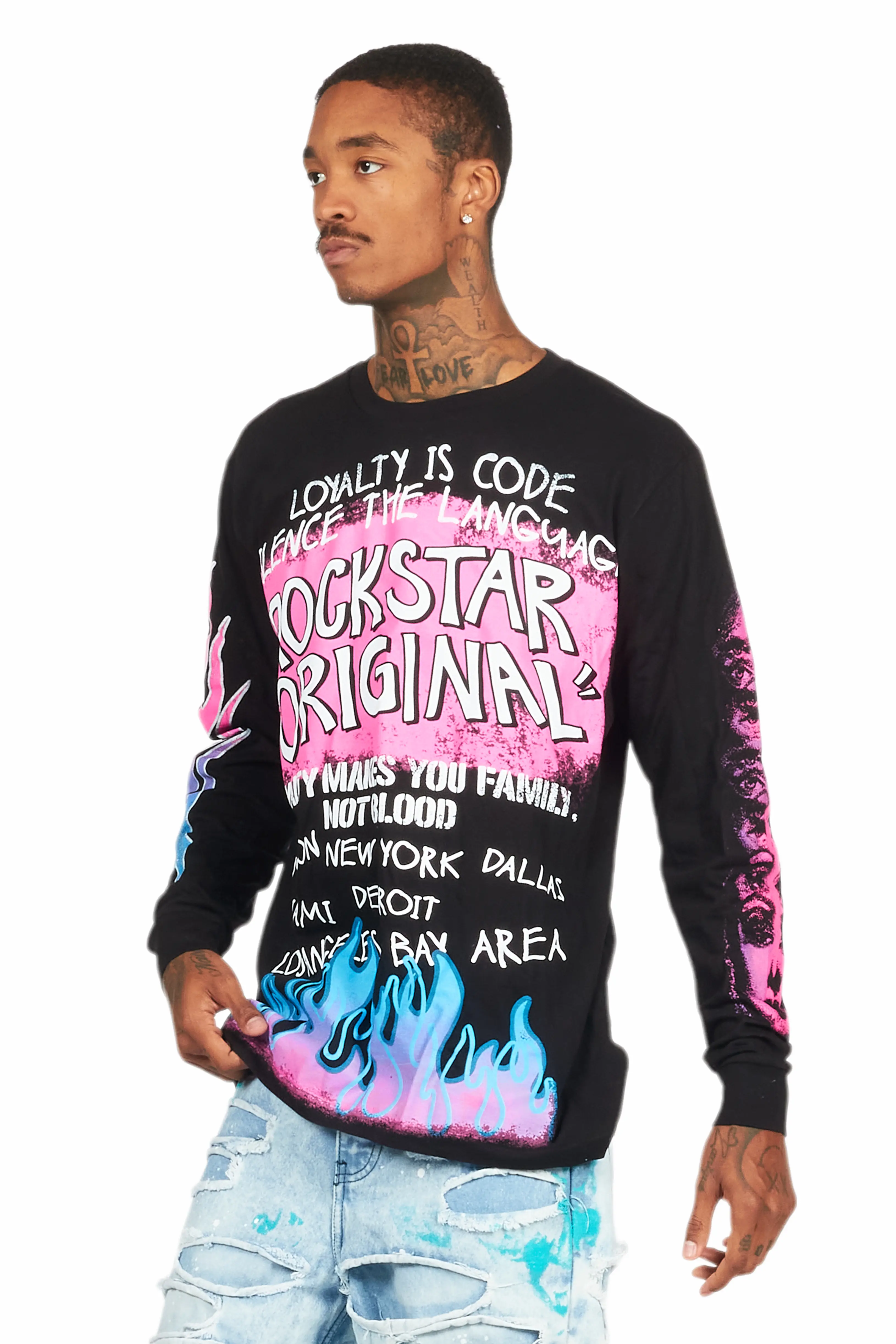 Beno Black/Pink Long Sleeve Graphic T-Shirt - Image 5